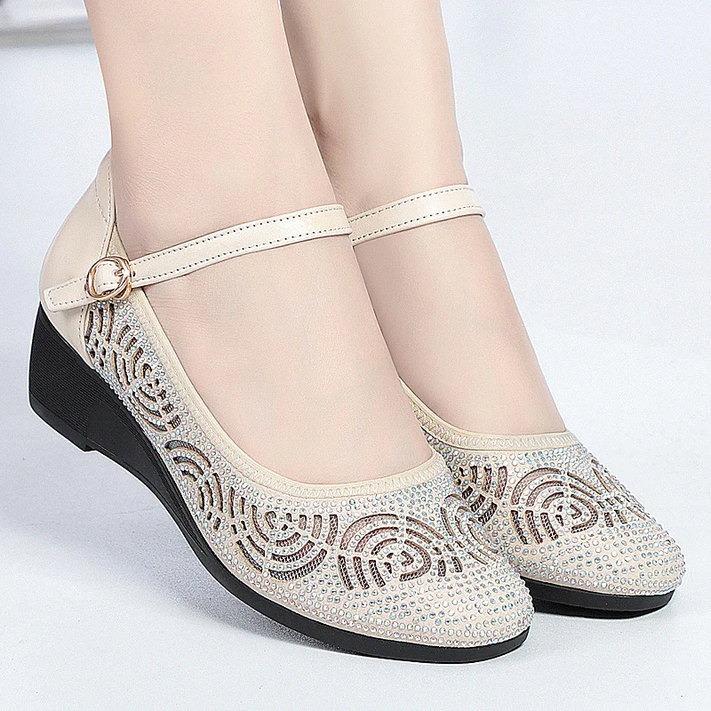 Damen Modische und funkelnde Ballerinas mit verstellbarem Riemen und rutschfester Sohle R&B