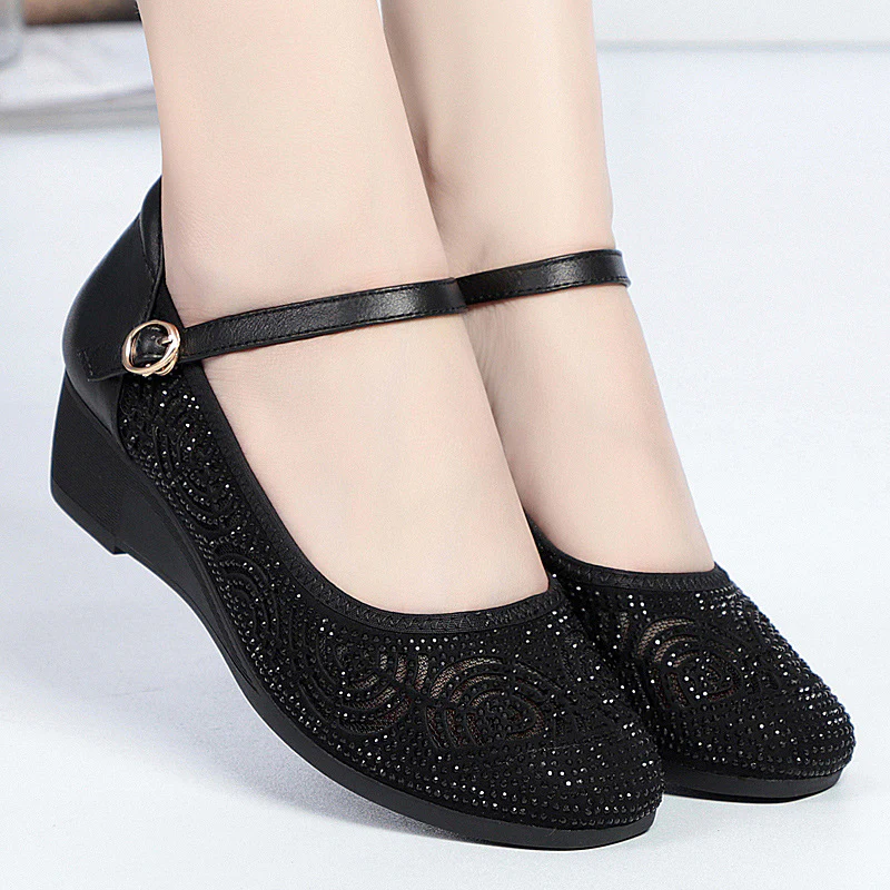 Damen Modische und funkelnde Ballerinas mit verstellbarem Riemen und rutschfester Sohle R&B - Image 3