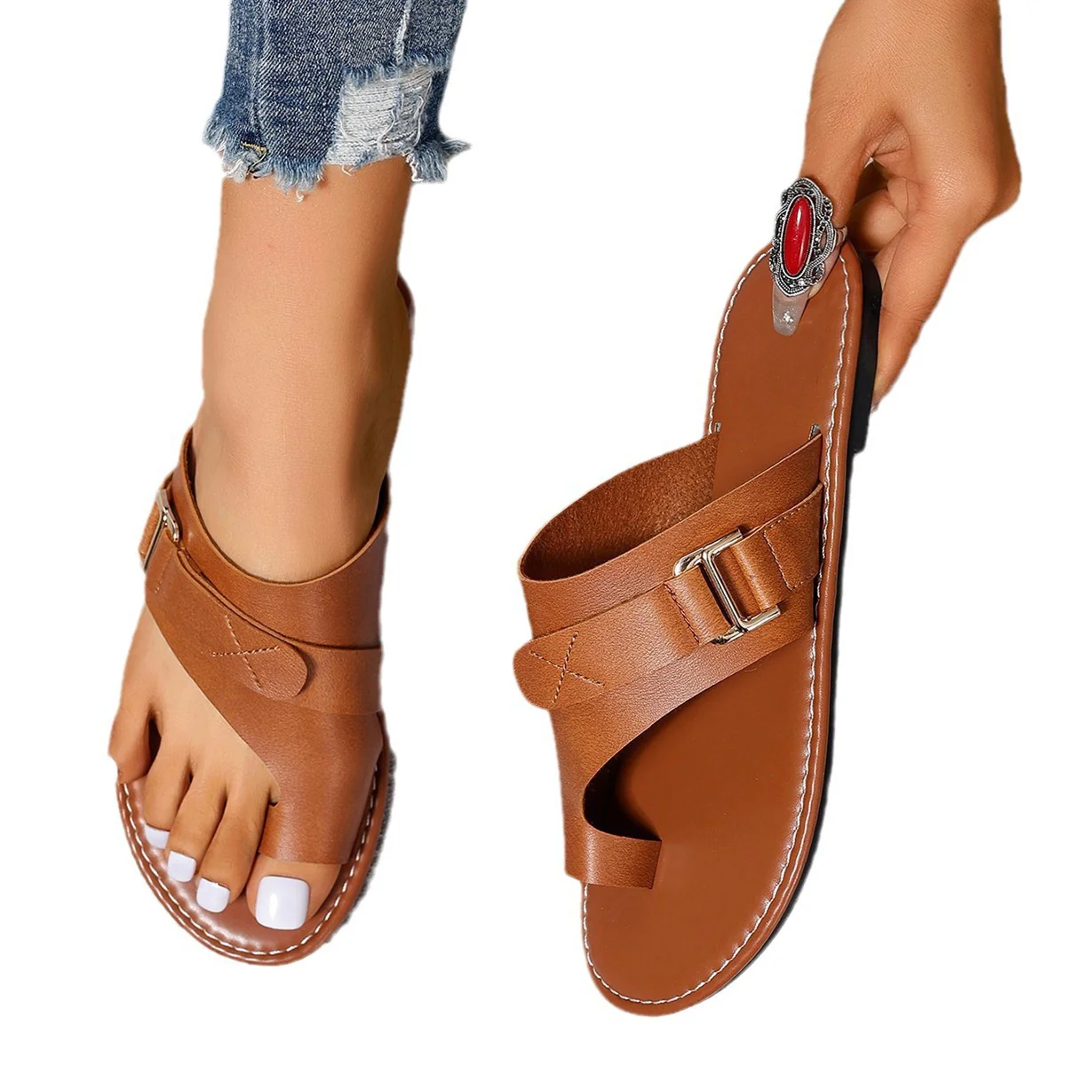 Damen modische Zehentrenner mit elegantem Riemendesign und komfortabler Fußbettung Heidi-Mode - Image 5