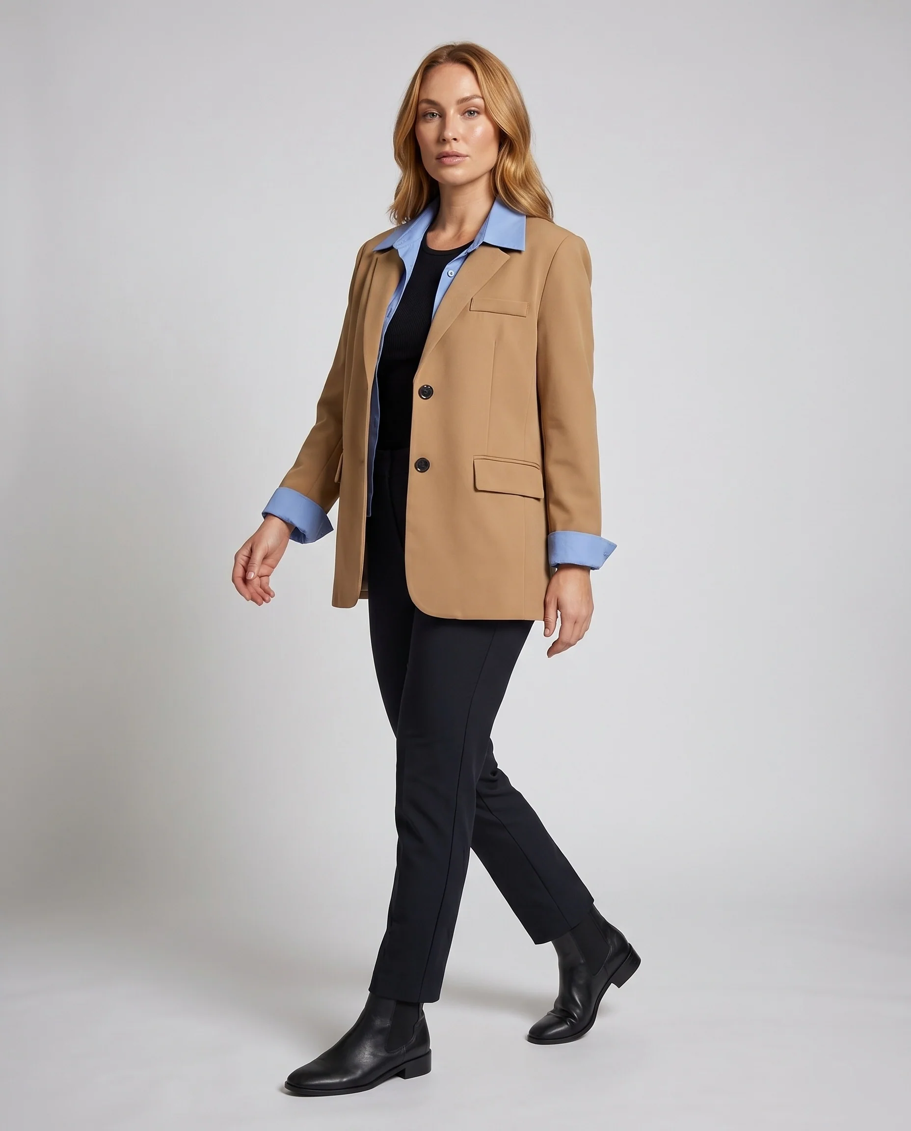 Damen modischer Blazer mit elegantem Kontrastkragen und Taschen R&B