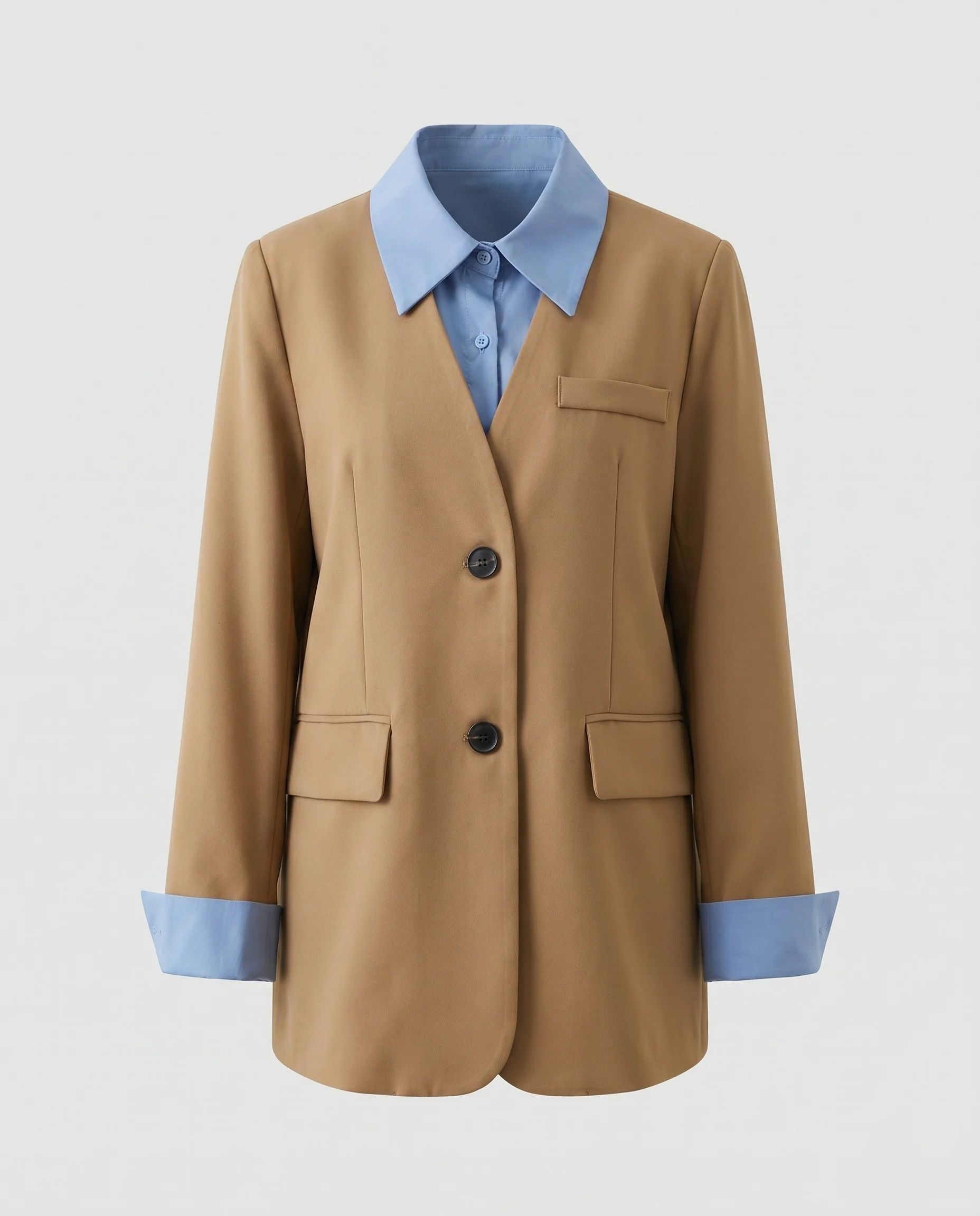 Damen modischer Blazer mit elegantem Kontrastkragen und Taschen R&B - Image 5