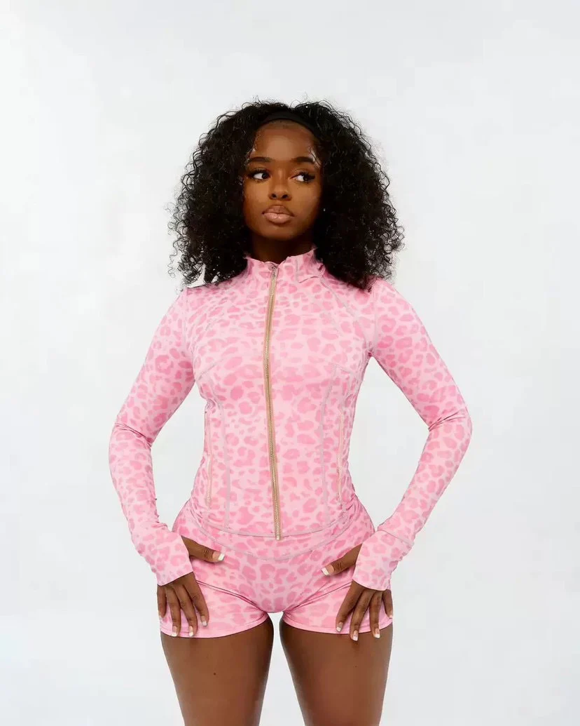 Damen modischer Sportanzug mit kurzem Oberteil und langen Ärmeln im Leopardenmuster R&B - Image 7