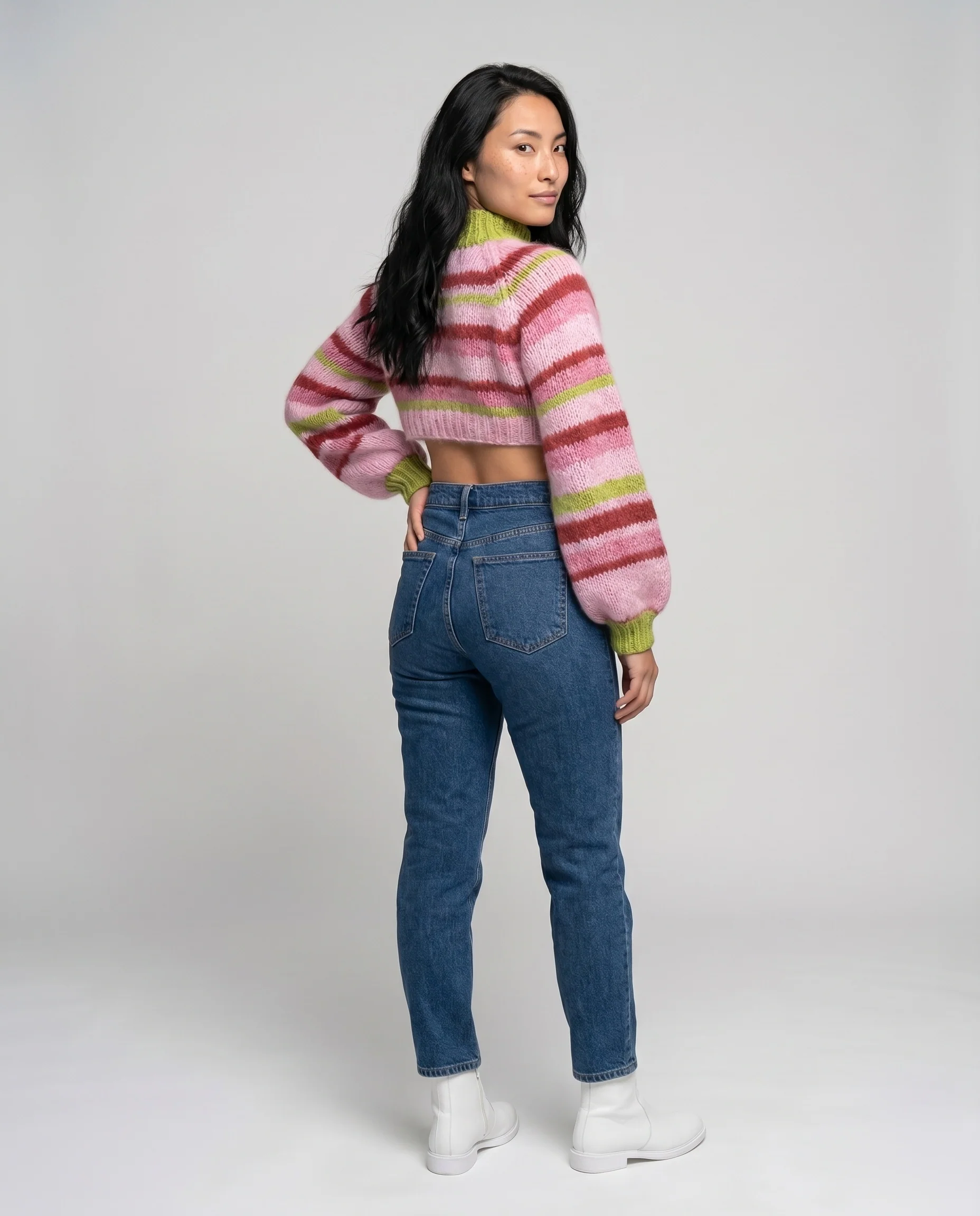Damen modischer Strickpullover mit auffälligem Streifenmuster und voluminösen Ärmeln - Image 4