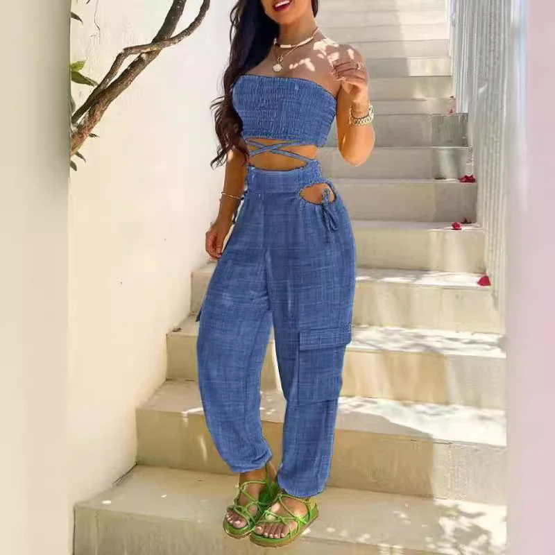 Damen Modischer Zweiteiler bestehend aus Crop Top und Cargo-Hose R&B - Image 2