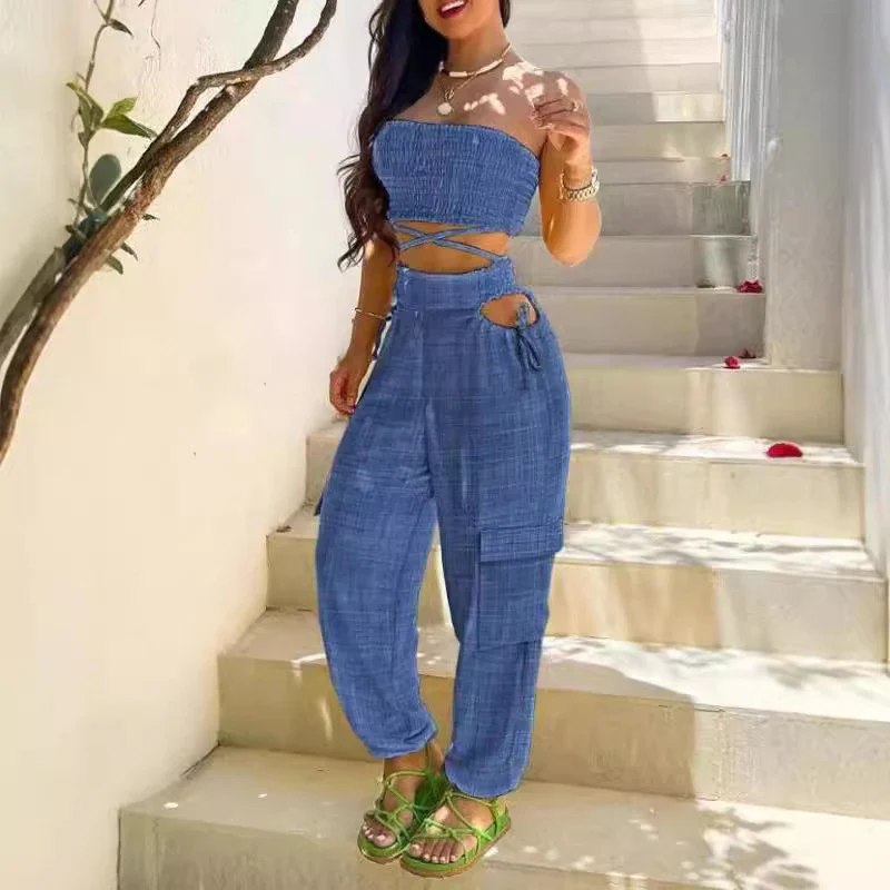 Damen Modischer Zweiteiler bestehend aus Crop Top und Cargo-Hose R&B - Image 4