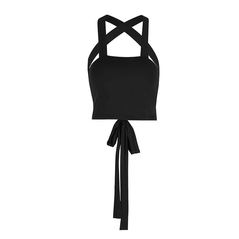 Damen modisches Crop-Top mit raffiniertem Kreuzträger-Design und verspieltem Bindegürtel R&B - Image 6