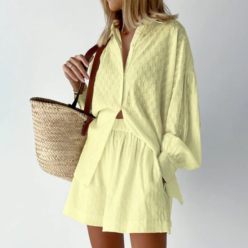 Damen modisches Kurzarm-Pyjama-Set mit strukturierter Oberflächenbeschaffenheit R&B - Image 12