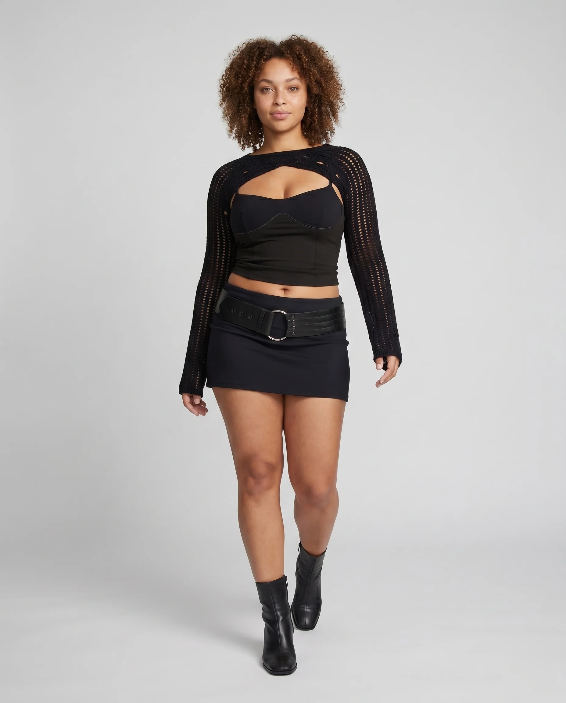 Damen modisches Netzoberteil mit Cut-Outs und langen Ärmeln