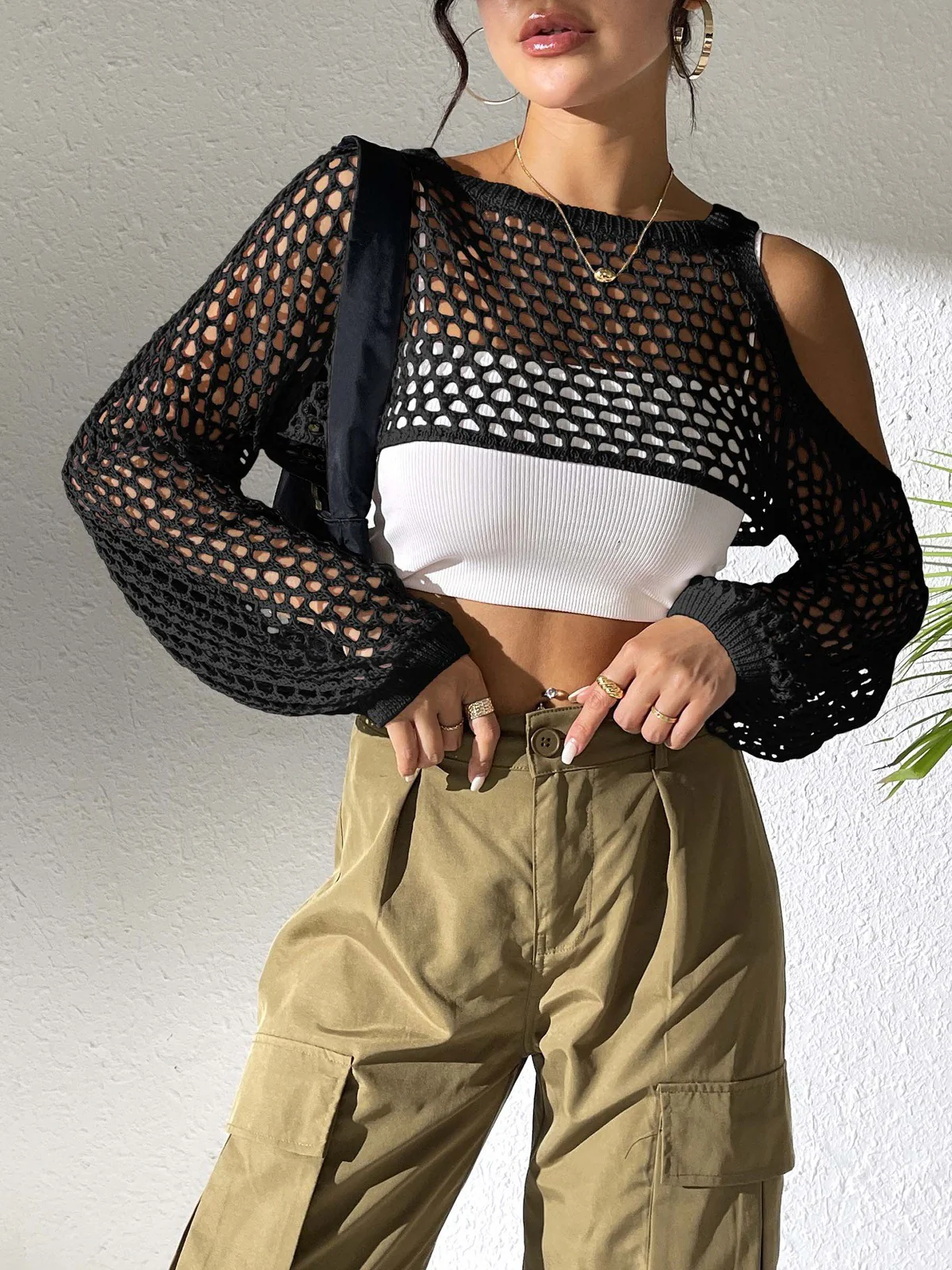 Damen modisches Netzoberteil mit langen Ärmeln R&B - Image 9