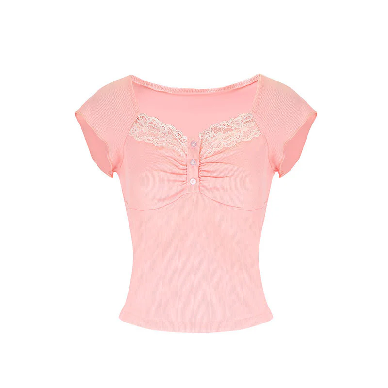 Damen modisches Oberteil mit feinen Spitzenakzenten und eleganten Knöpfen R&B - Image 6