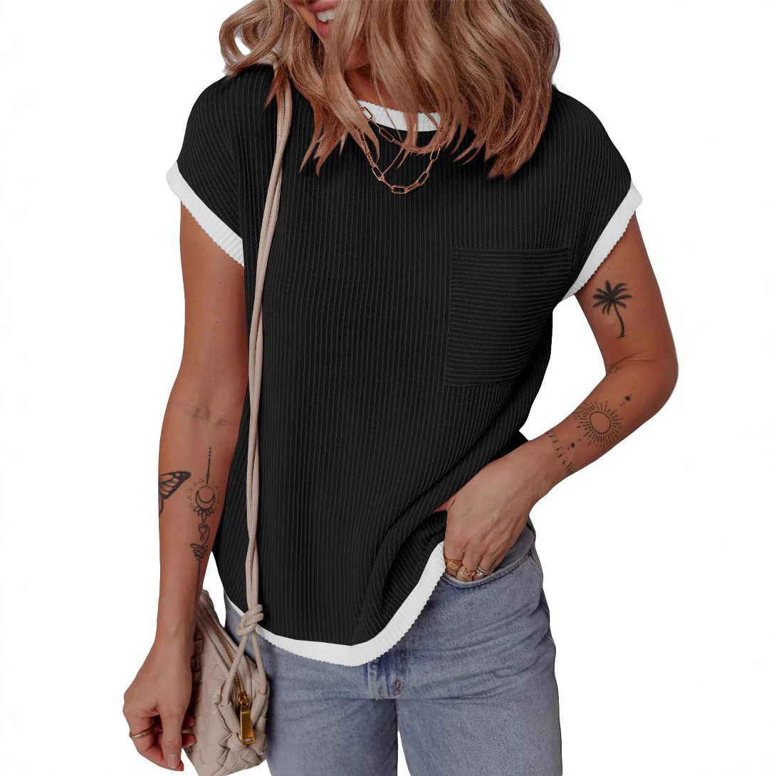 Damen modisches T-Shirt mit strukturiertem Material und Brusttasche R&B - Image 3