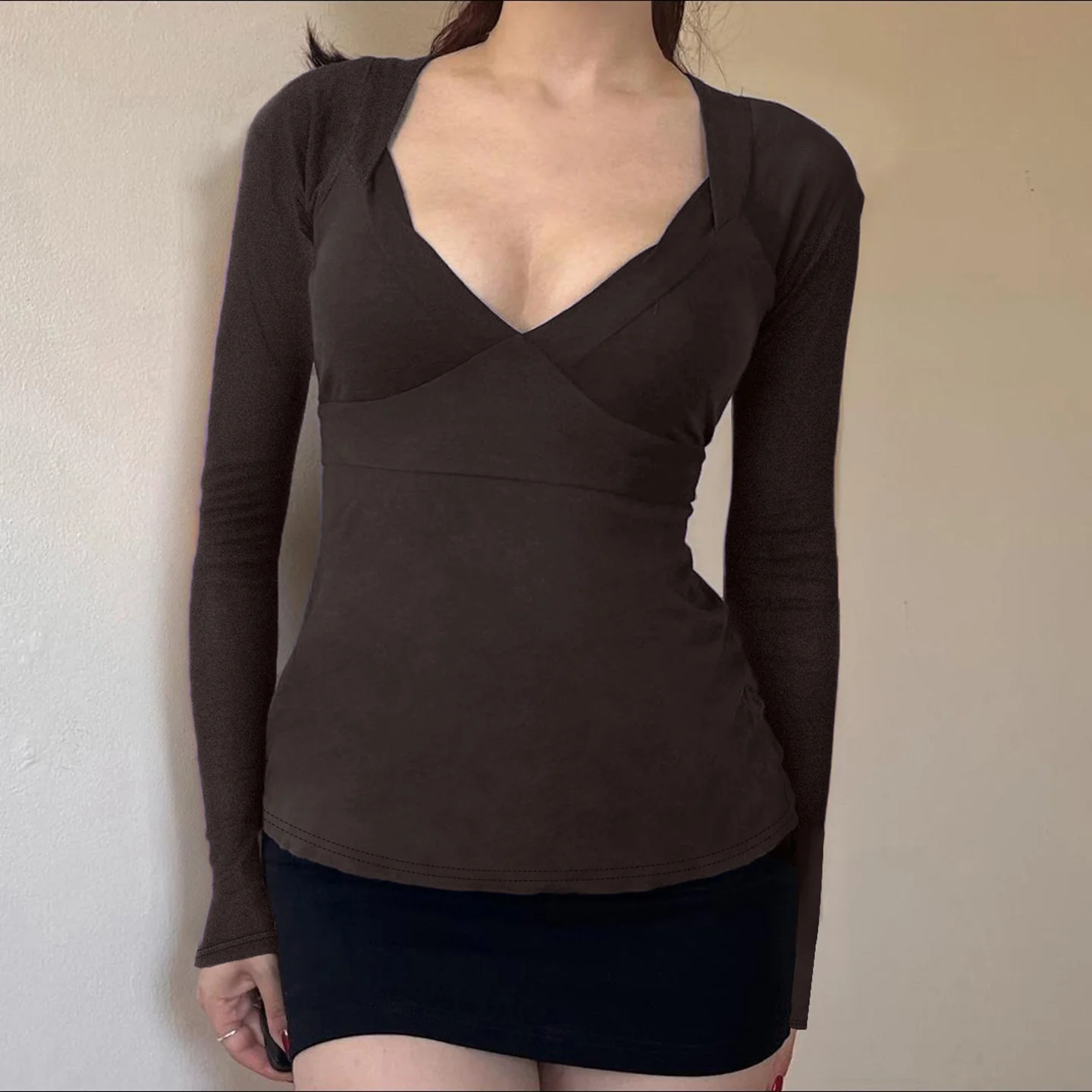 Damen modisches Wickeloberteil mit tiefem V-Ausschnitt und dekorativen Trägerriemen Heidi-Mode - Image 2