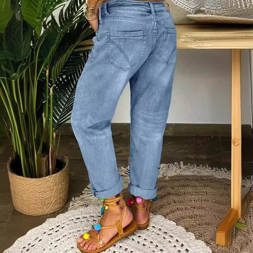 Damen Mom-Jeans mit Knopfverschluss und stylischen Distressed-Details R&B - Image 4