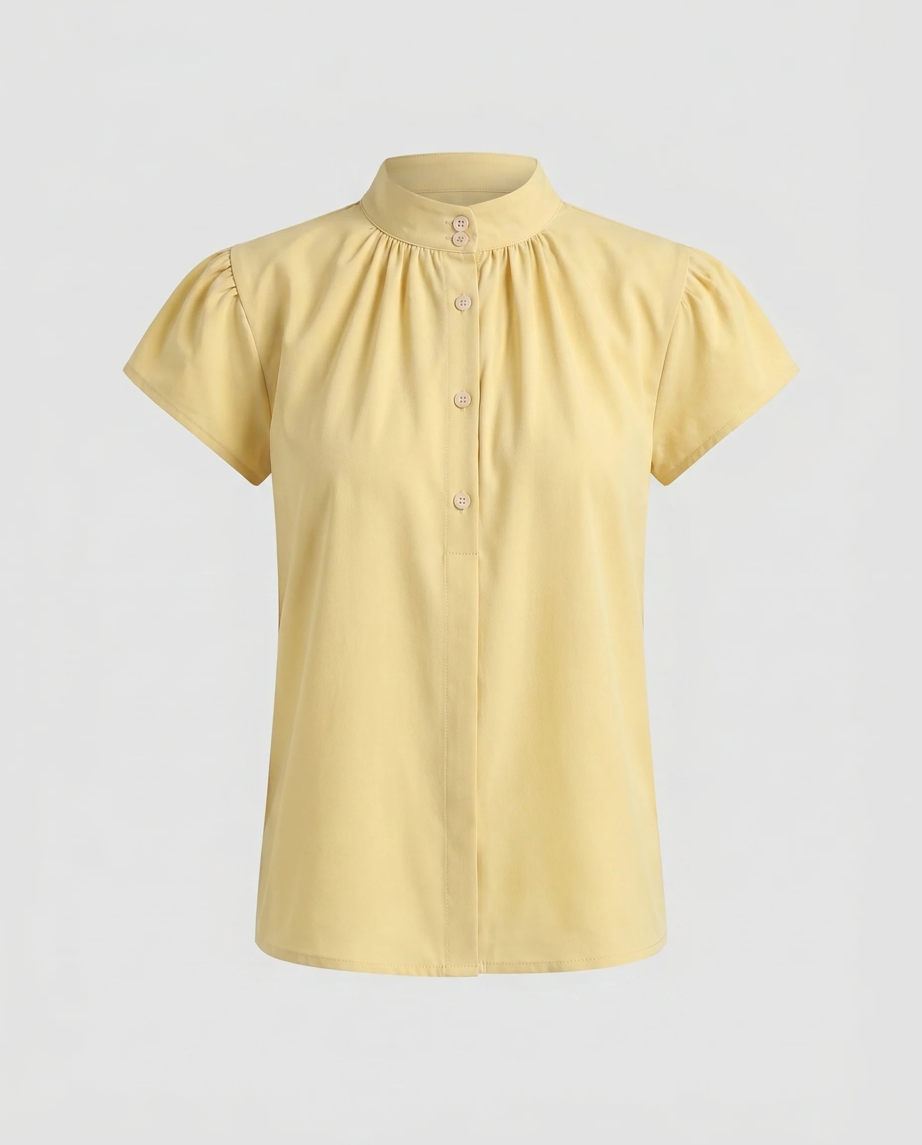 Damen nan A-Linien-Bluse mit Stehkragen, durchgehender Knopfleiste und zarten Flügelärmeln - Image 5