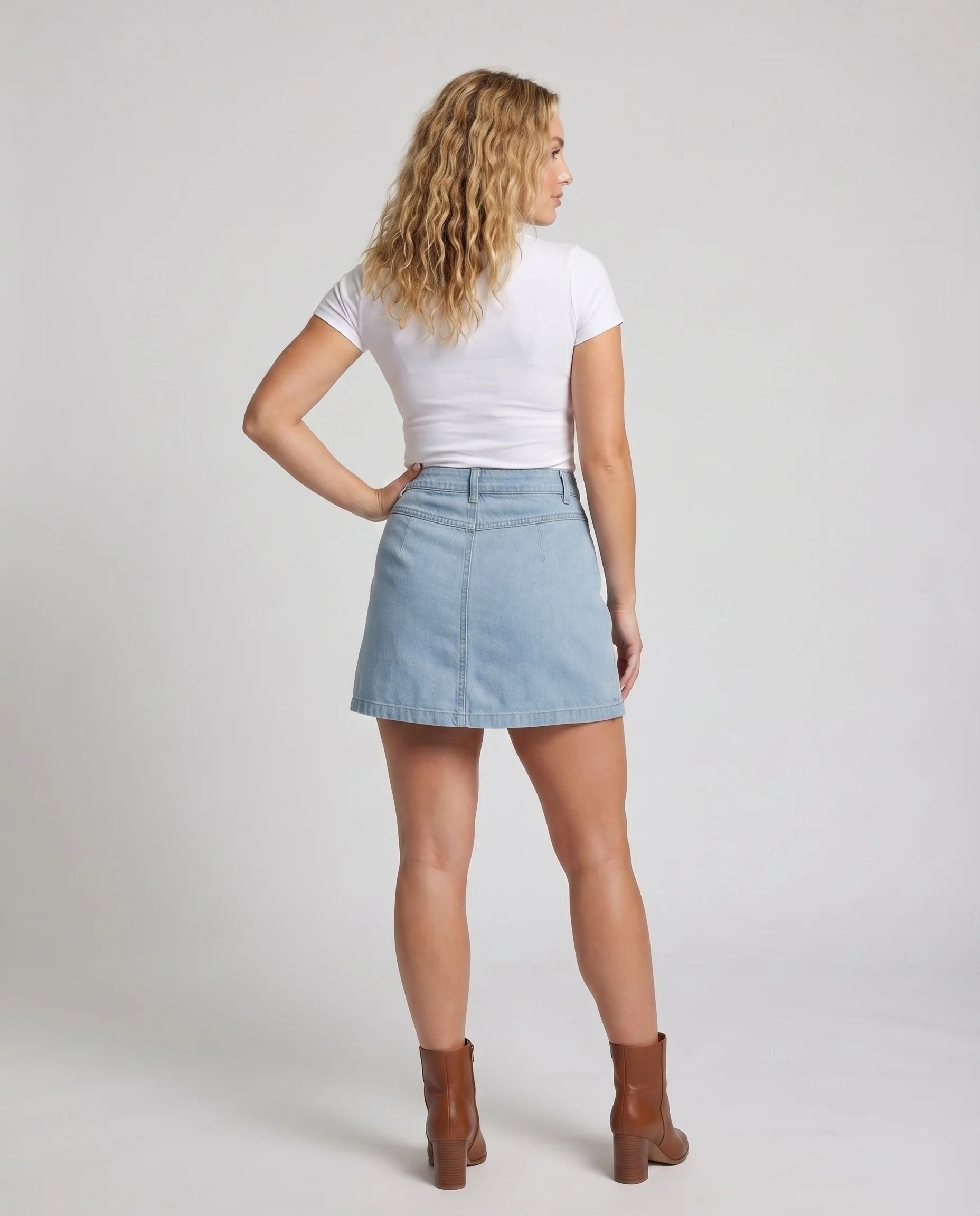 Damen Jeansrock A-Linie Metallknopfleiste Taschen - Image 4