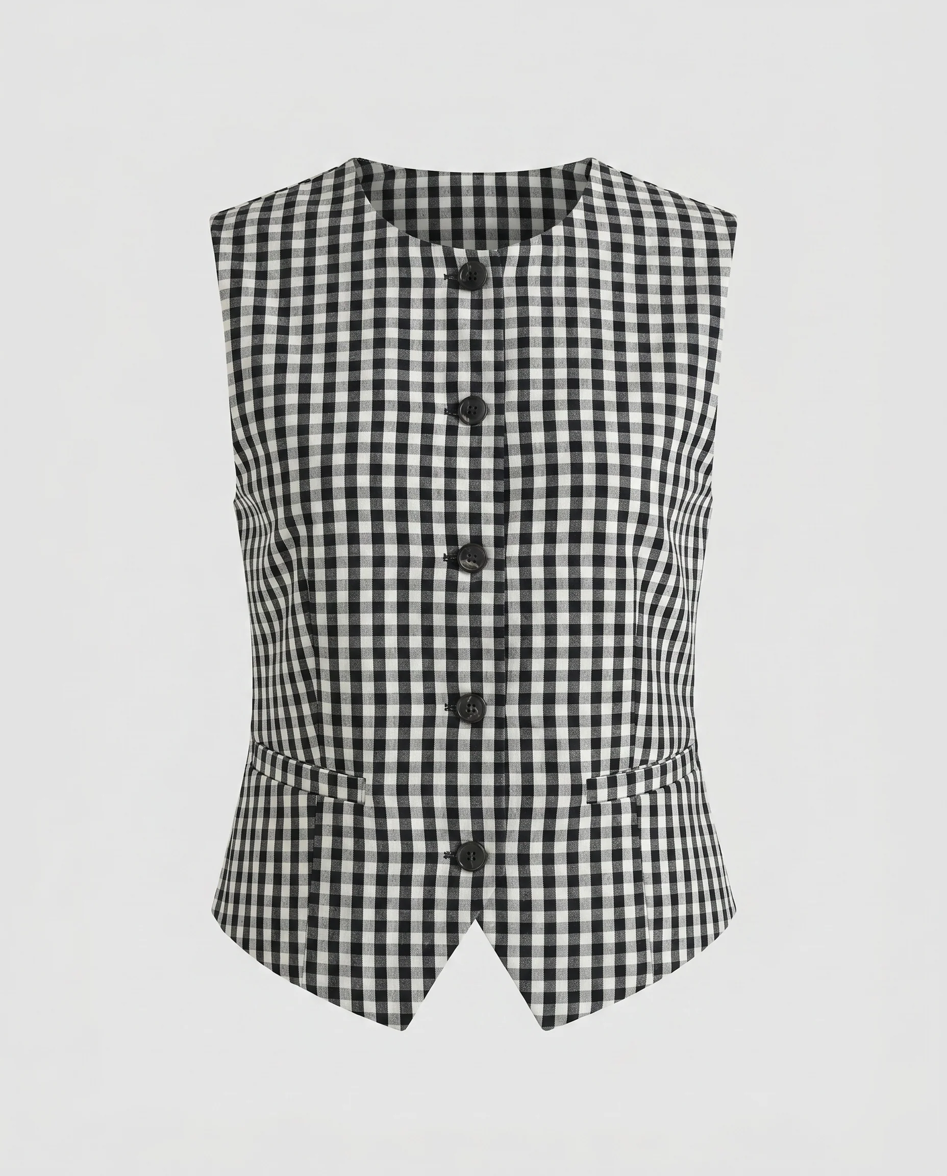 Damen nan ärmellose Vichy-Weste mit durchgehender Knopfleiste und aufgesetzten Taschen - Image 5