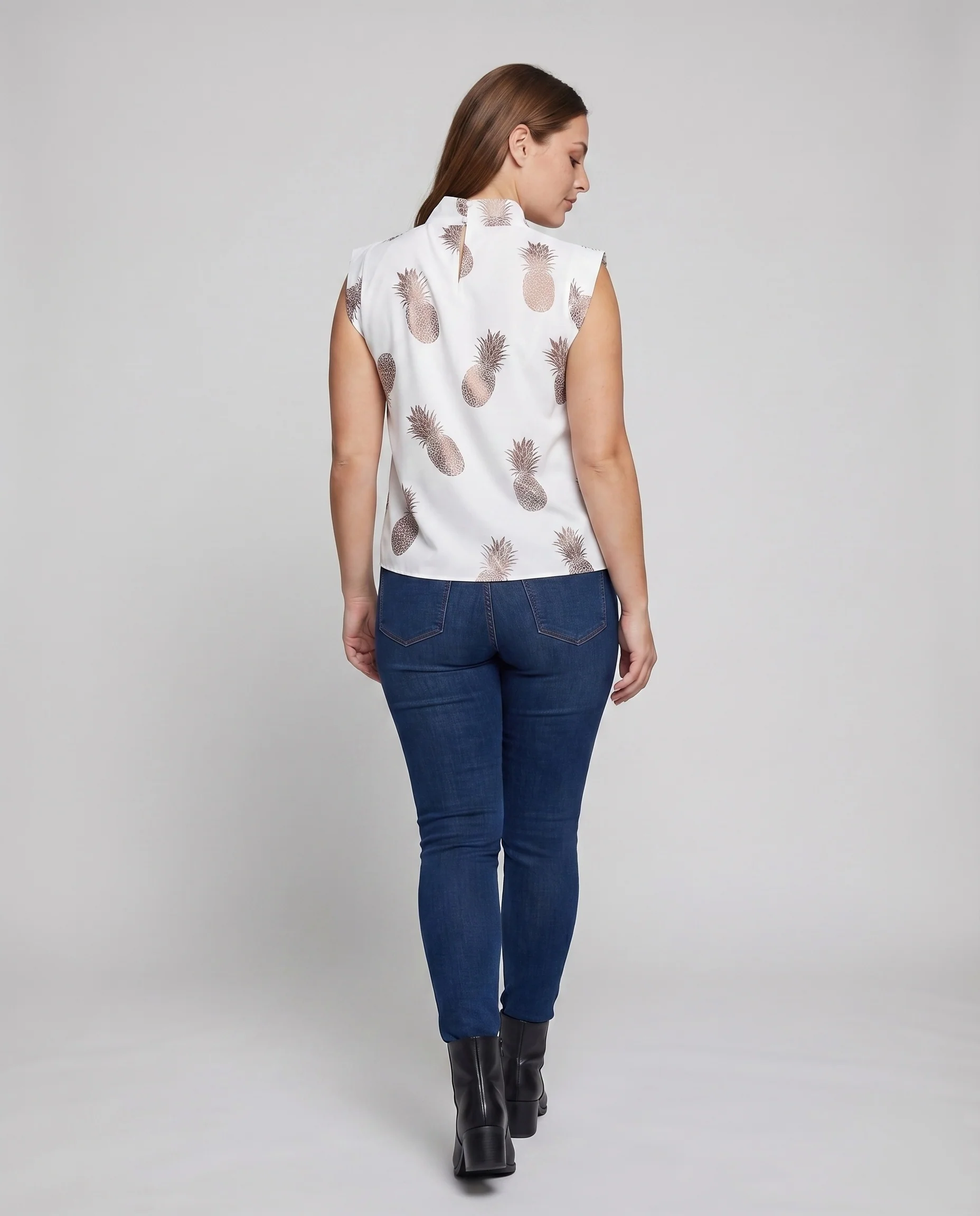 Damen Boxy-Top Wattierte Schultern Letterprint - Image 4
