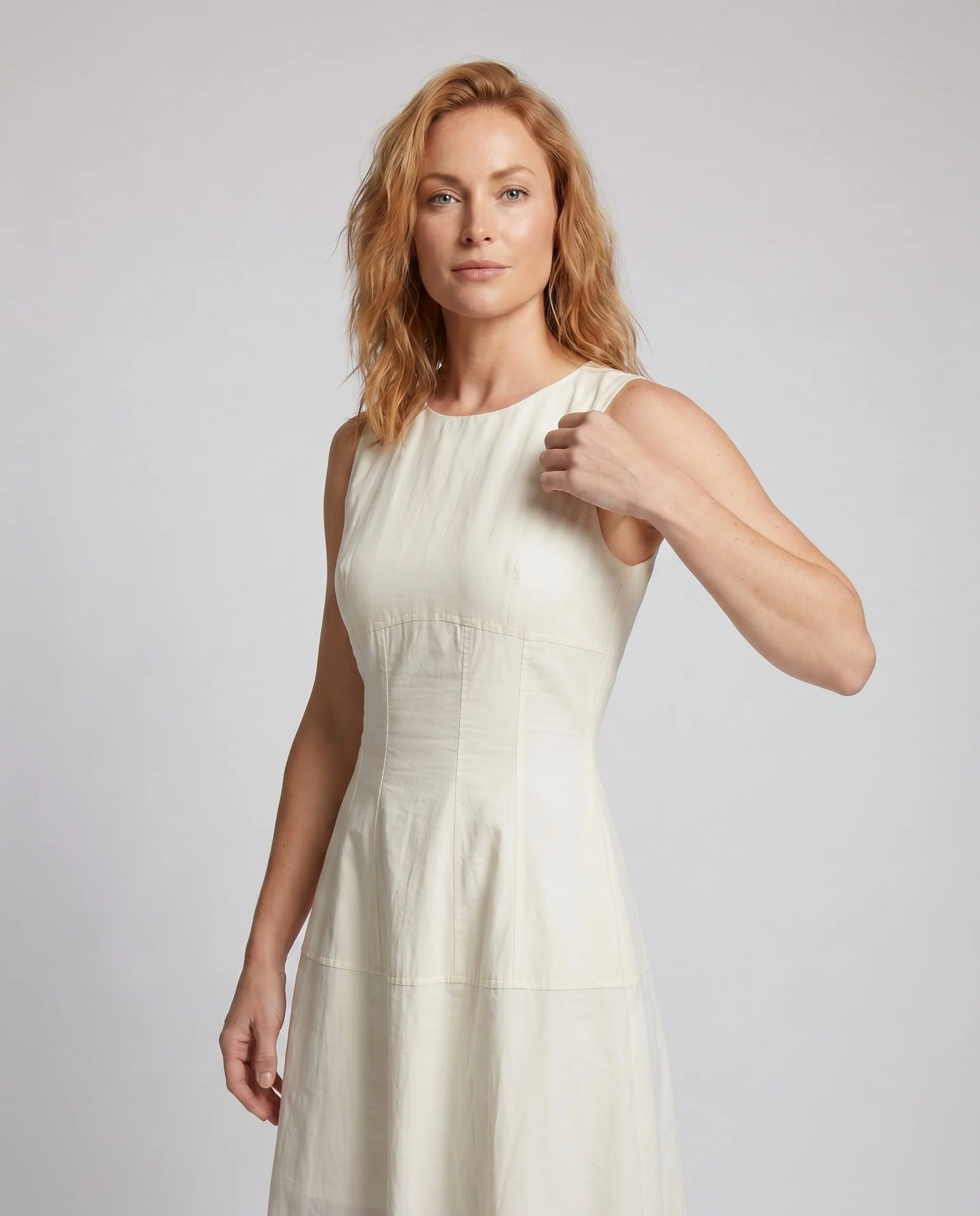 Damen nan ärmelloses Leinen-Baumwoll-Maxi-Kleid mit taillierten Abnähern, weitem A-Linien-Rock und seitlichen Kordelzügen - Image 2