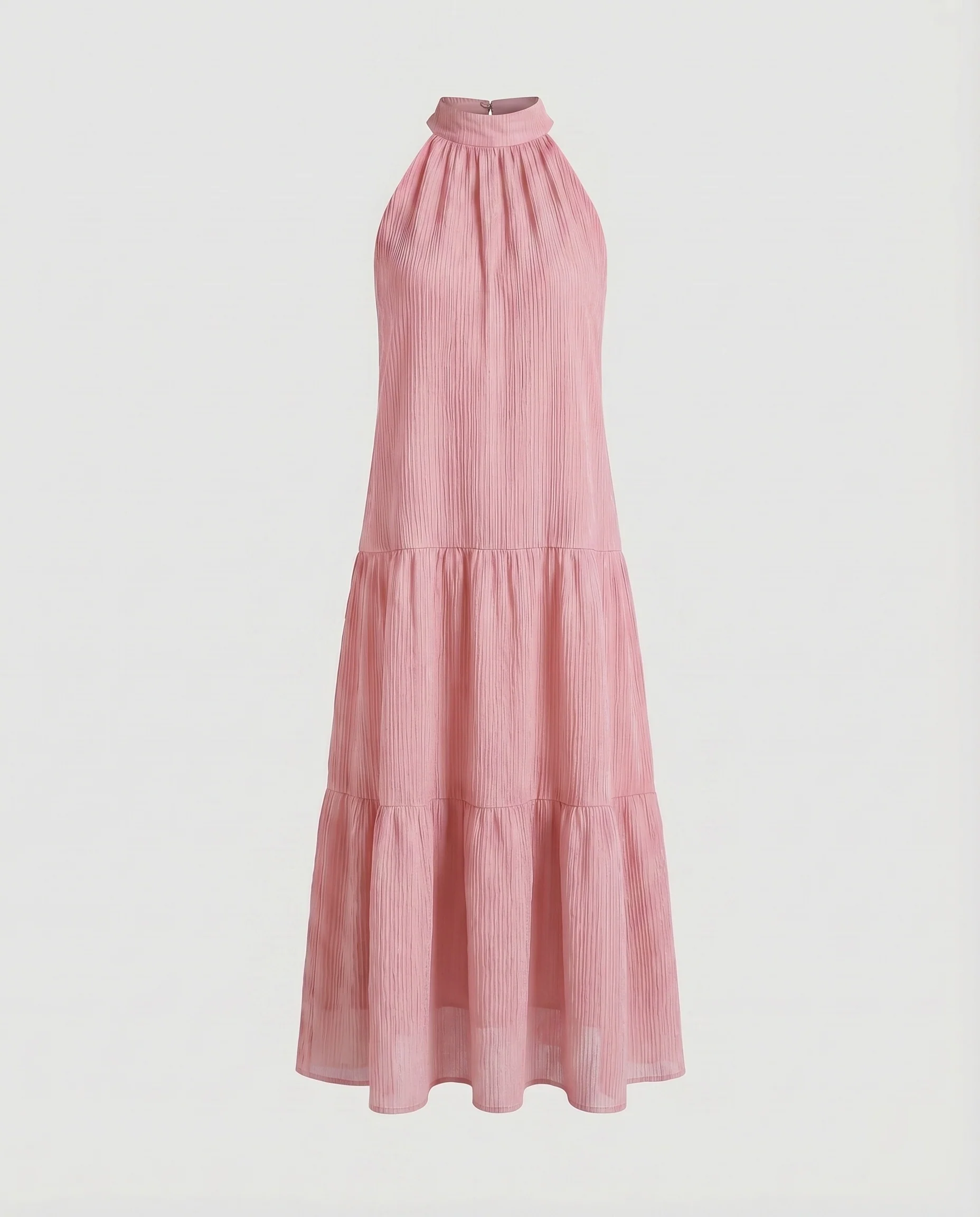 Damen Plissee-Maxikleid Gestufter Glockenrock Geraffte Halsblende Ärmellos - Image 6