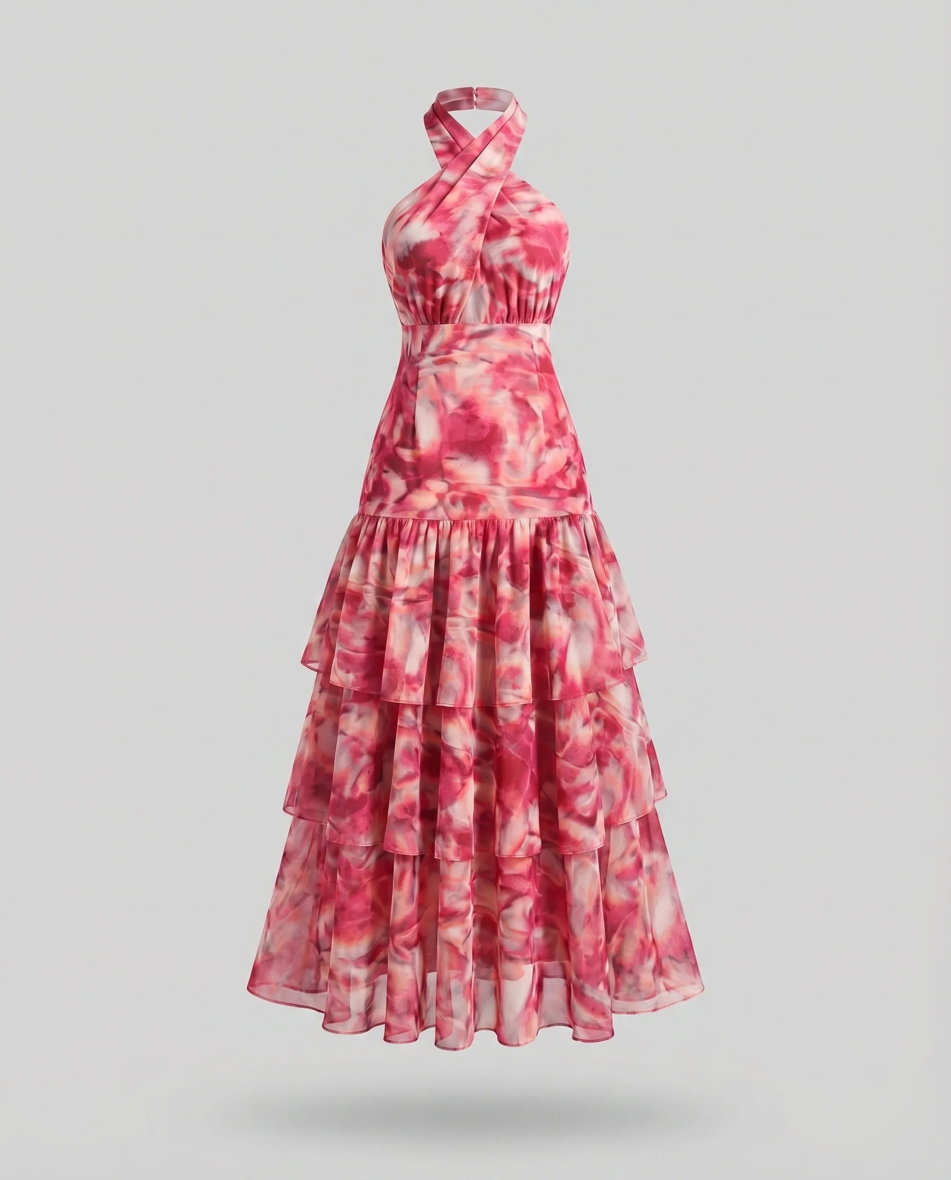 Damen Volant-Maxikleid Stufenrock Spaghettiträger Ärmellos - Image 5