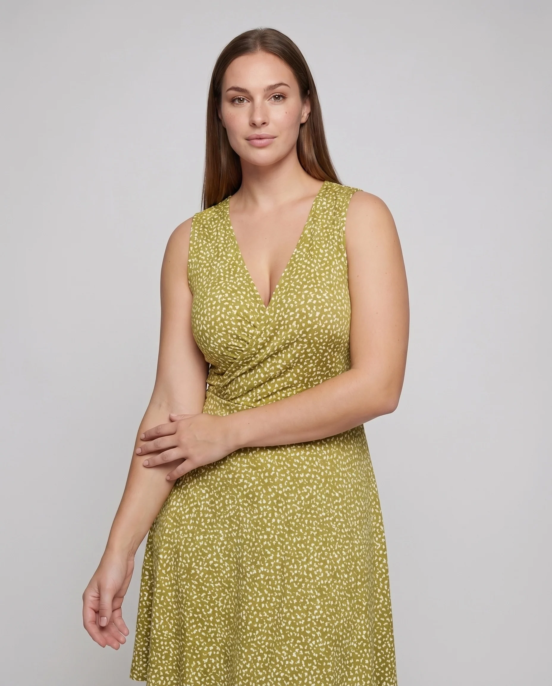 Damen Ärmelloses Midikleid Wickeloptik Drapierung Stufenrock - Image 2