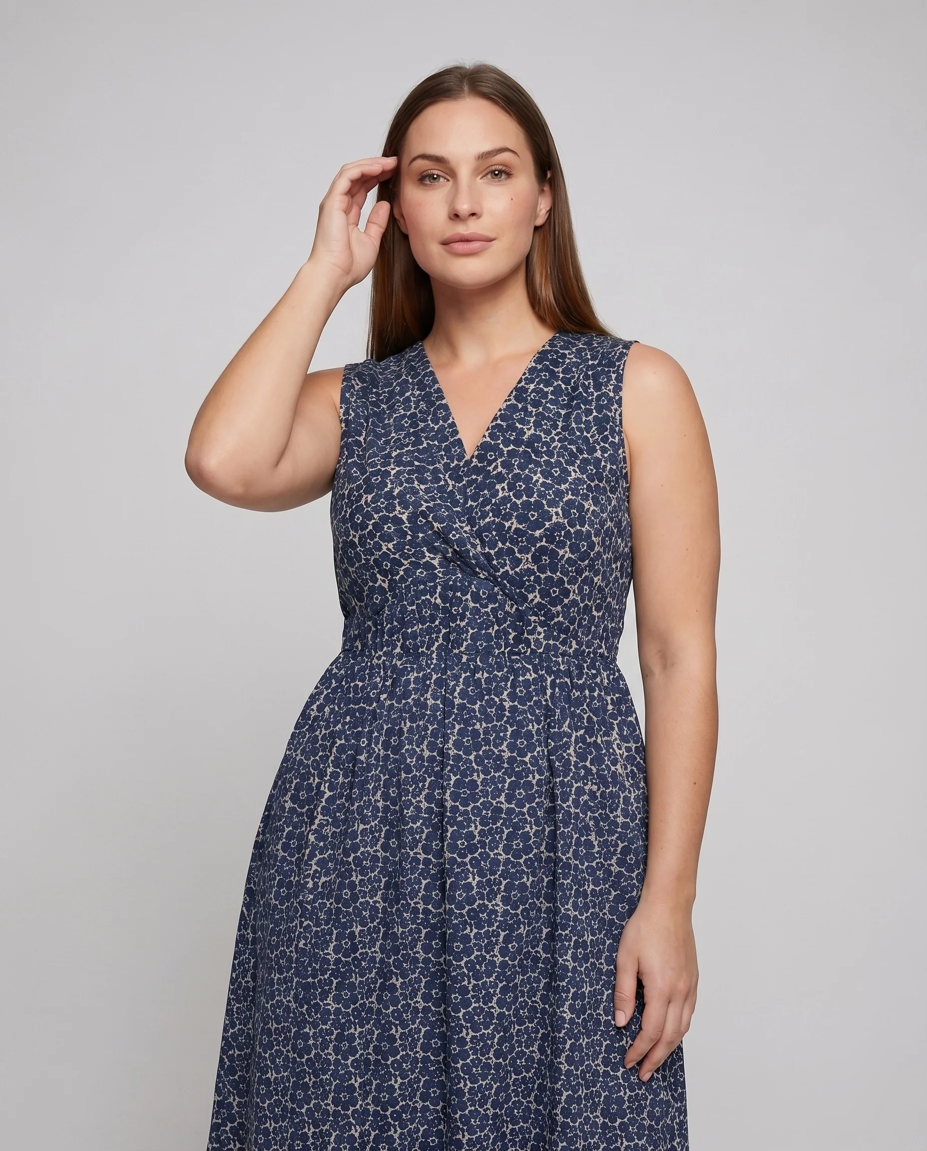 Damen Ärmelloses Midikleid Gekreuzte Brustpartie Empire-Taille - Image 2