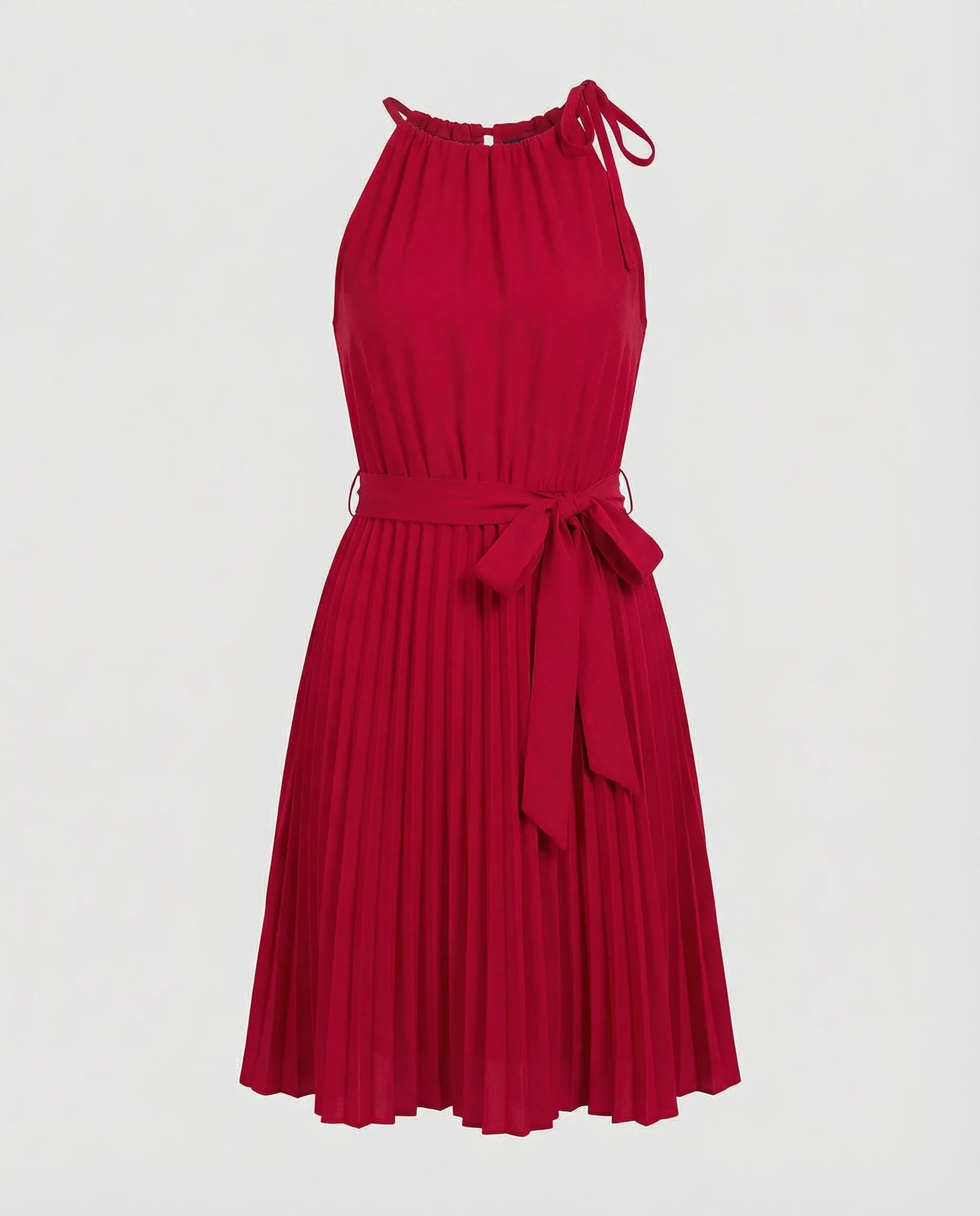 Damen Plissierte Taillenschärpe Halterkleid - Image 4
