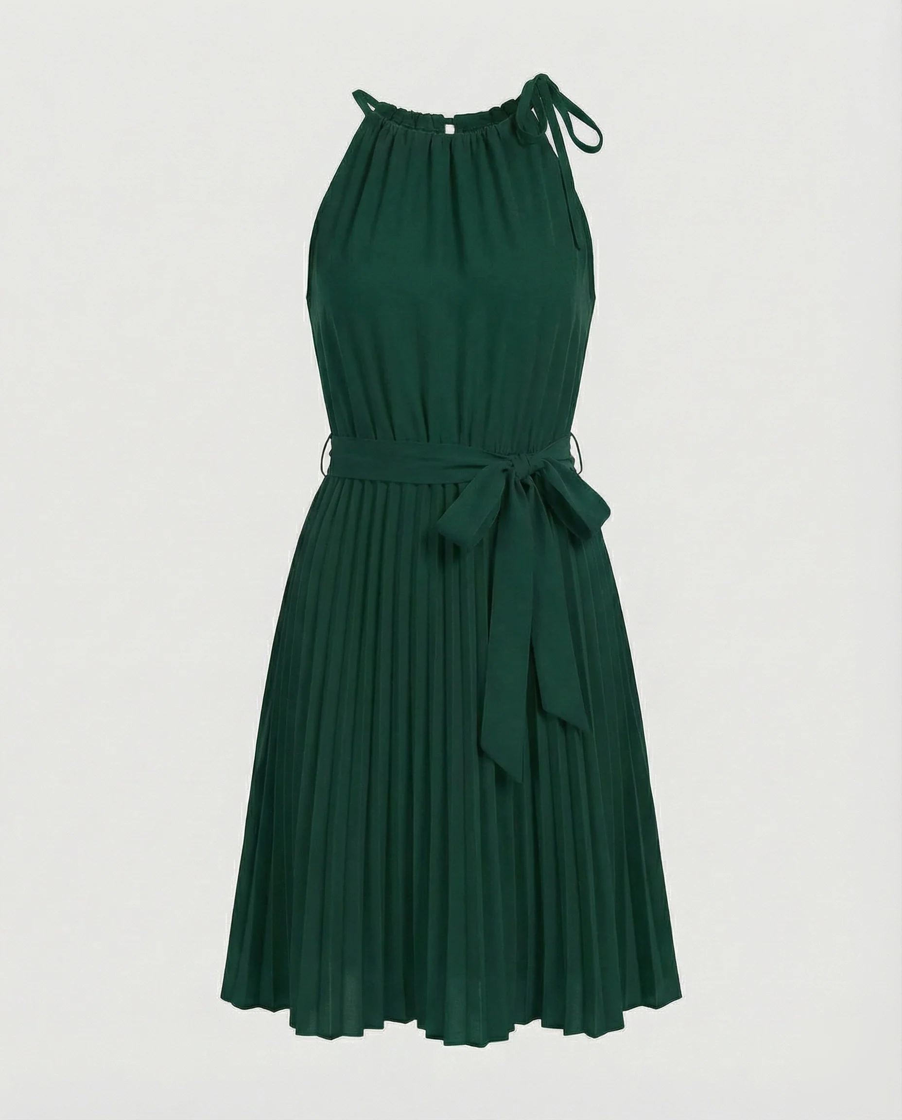 Damen Plissierte Taillenschärpe Halterkleid - Image 5