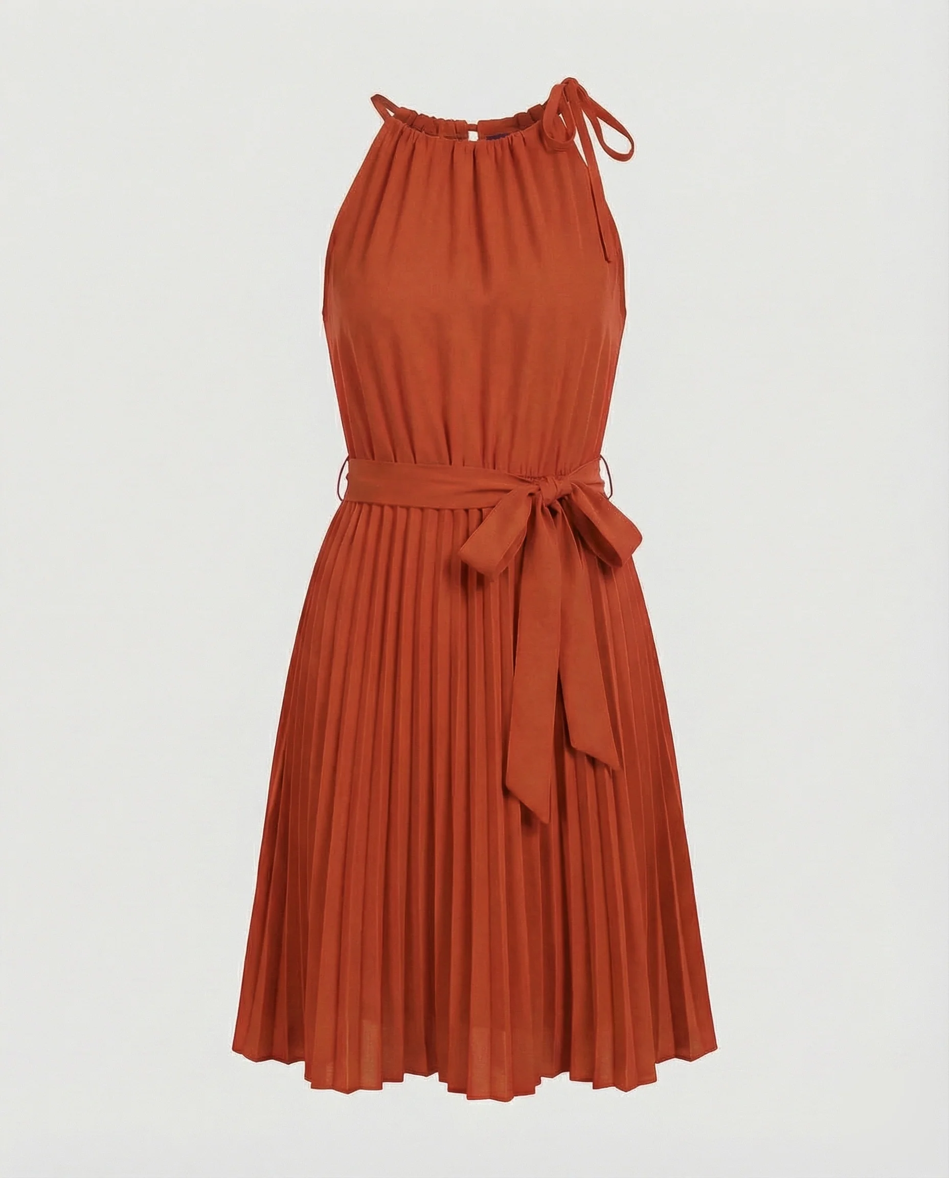Damen Plissierte Taillenschärpe Halterkleid - Image 7