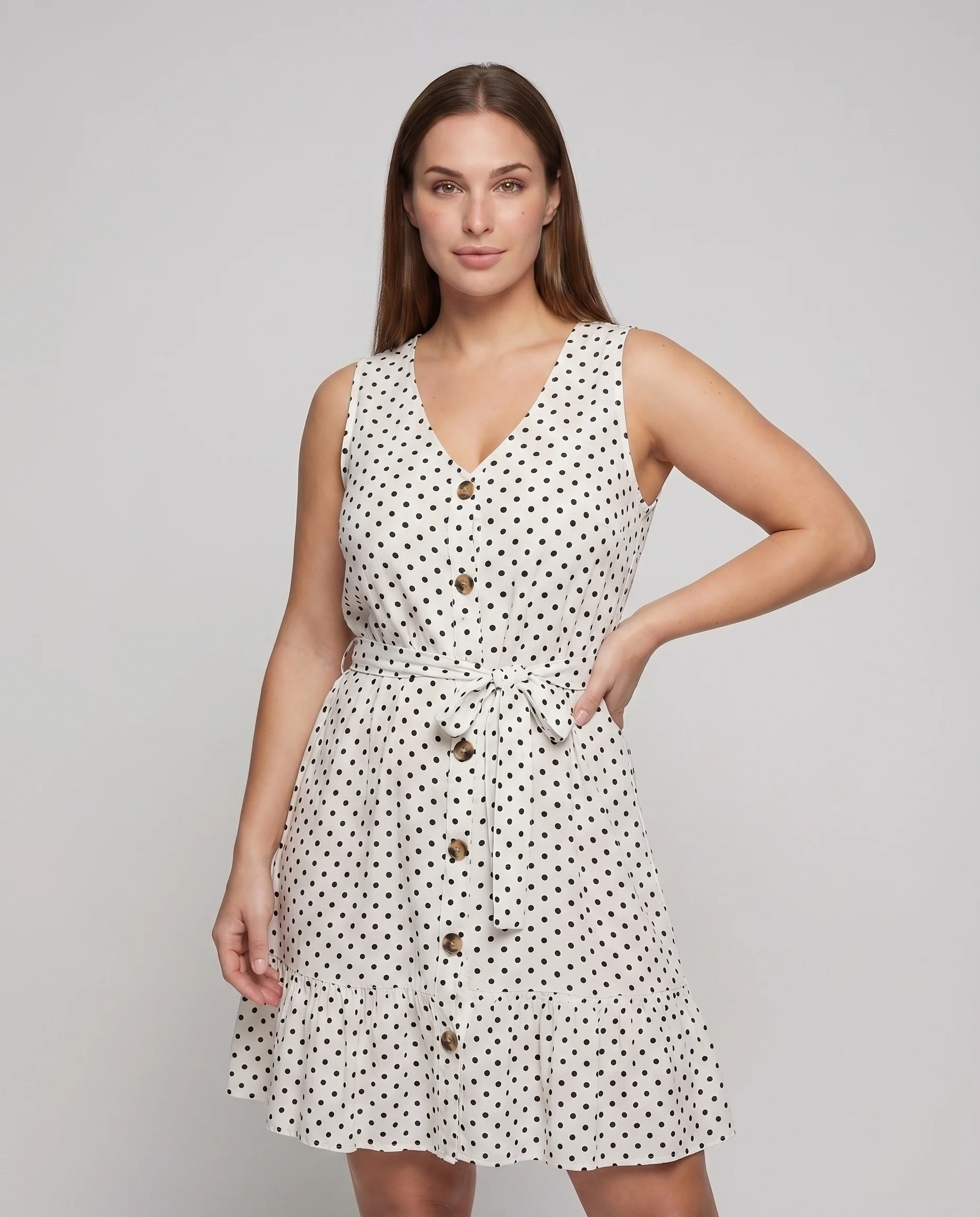 Damen Retro-Punkte-Swingkleid Tunnelzug-Taille Volant-Saum V-Ausschnitt - Image 2