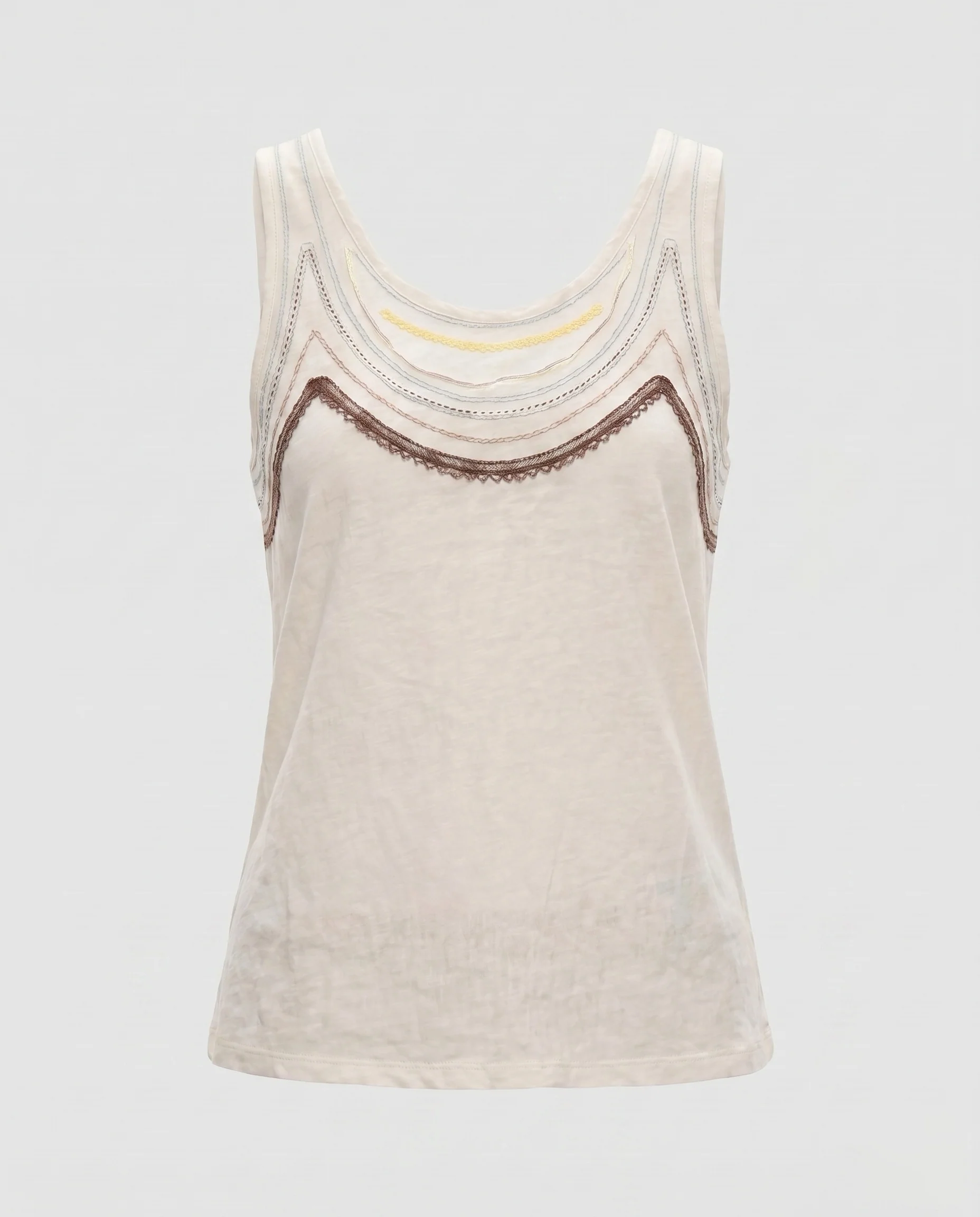 Damen nan ärmelloses Slub-Jersey-Top mit dekorativer Bogenstickerei und schmaler Silhouette - Image 5