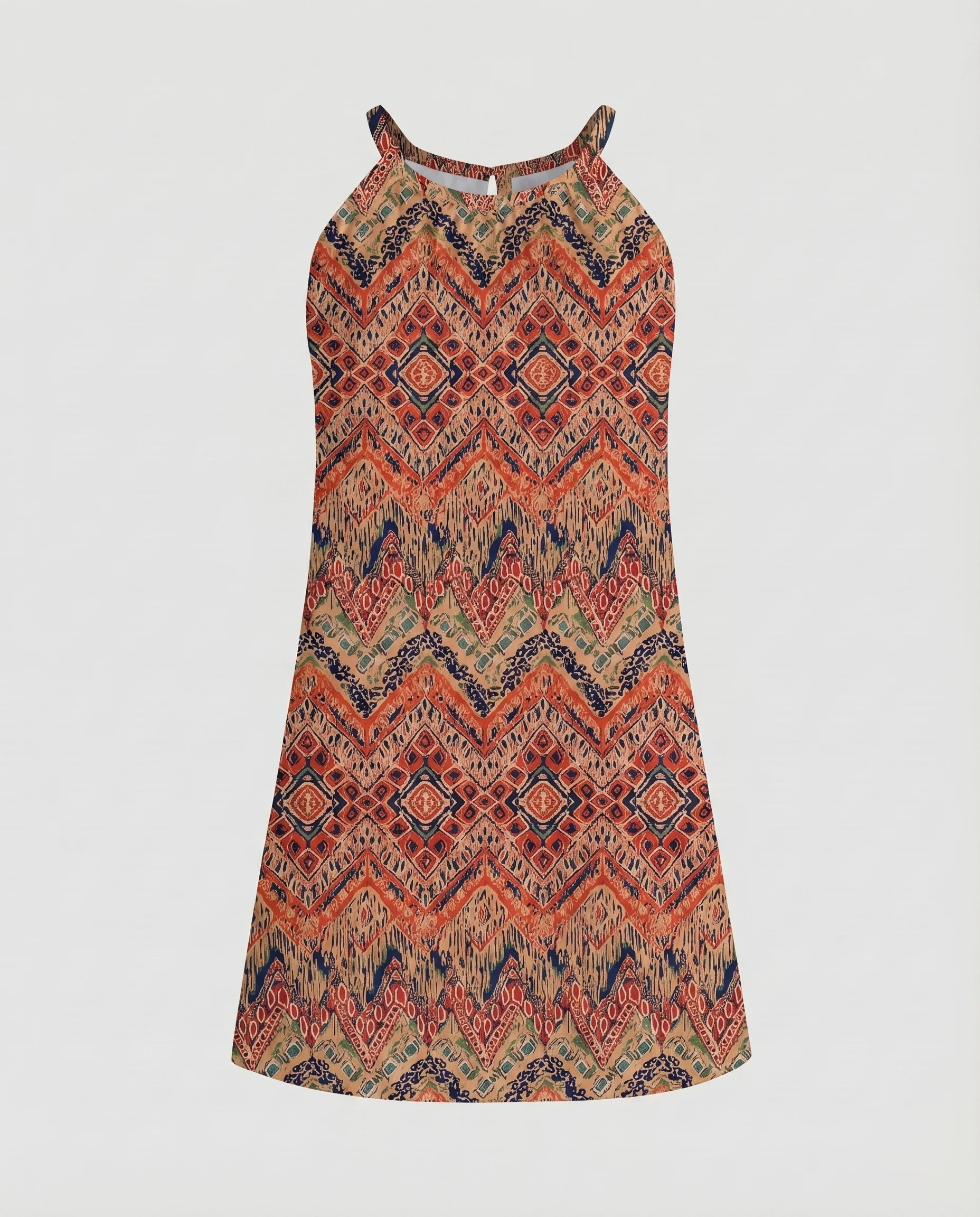 Damen Sommer-Trägerkleid Aquarell-Blattprint Rundhals A-Linie - Image 9