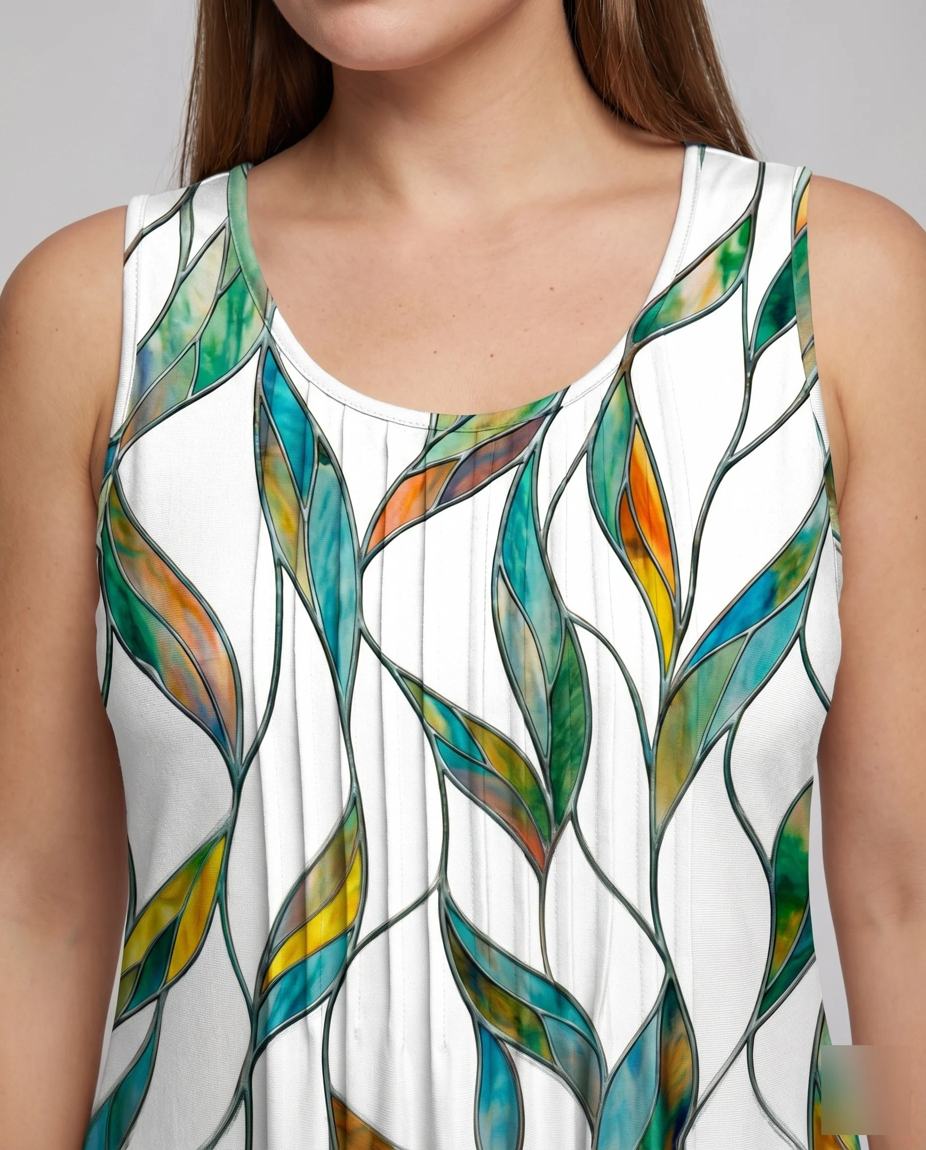 Damen Swing-Midikleid Blattprint Seitentaschen Viskose-Mix - Image 3
