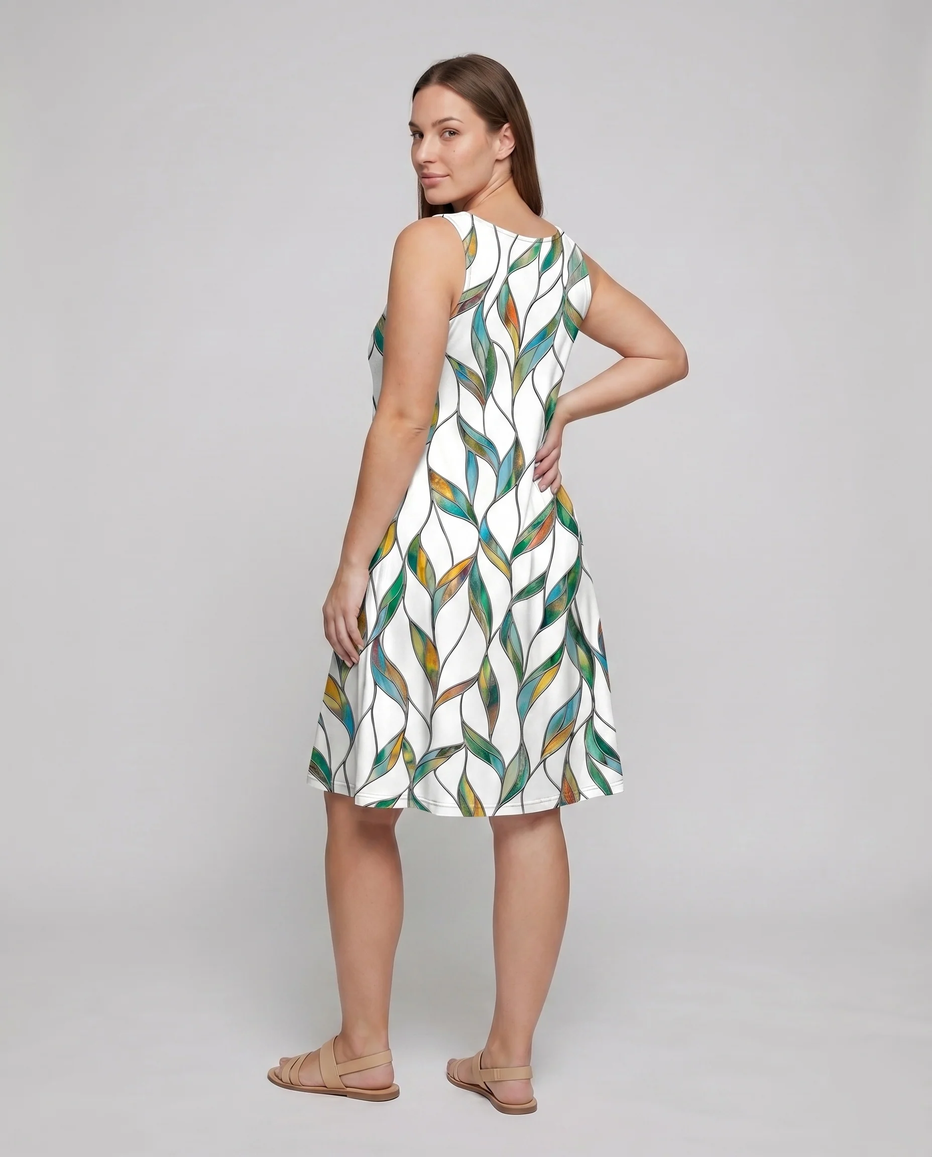 Damen Swing-Midikleid Blattprint Seitentaschen Viskose-Mix - Image 4