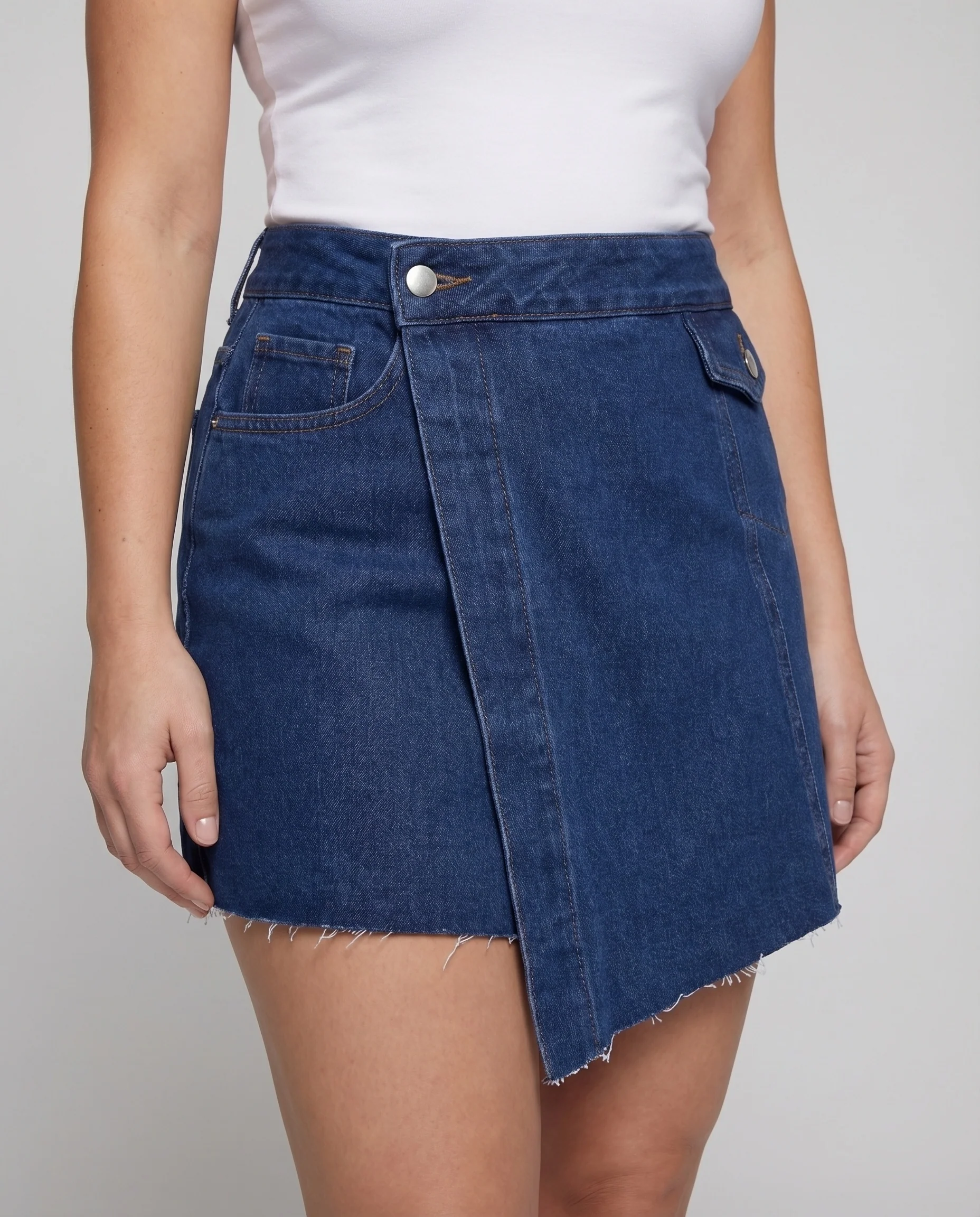 Damen Jeans-Wickelrock High-Waist Roher Saum - Image 3
