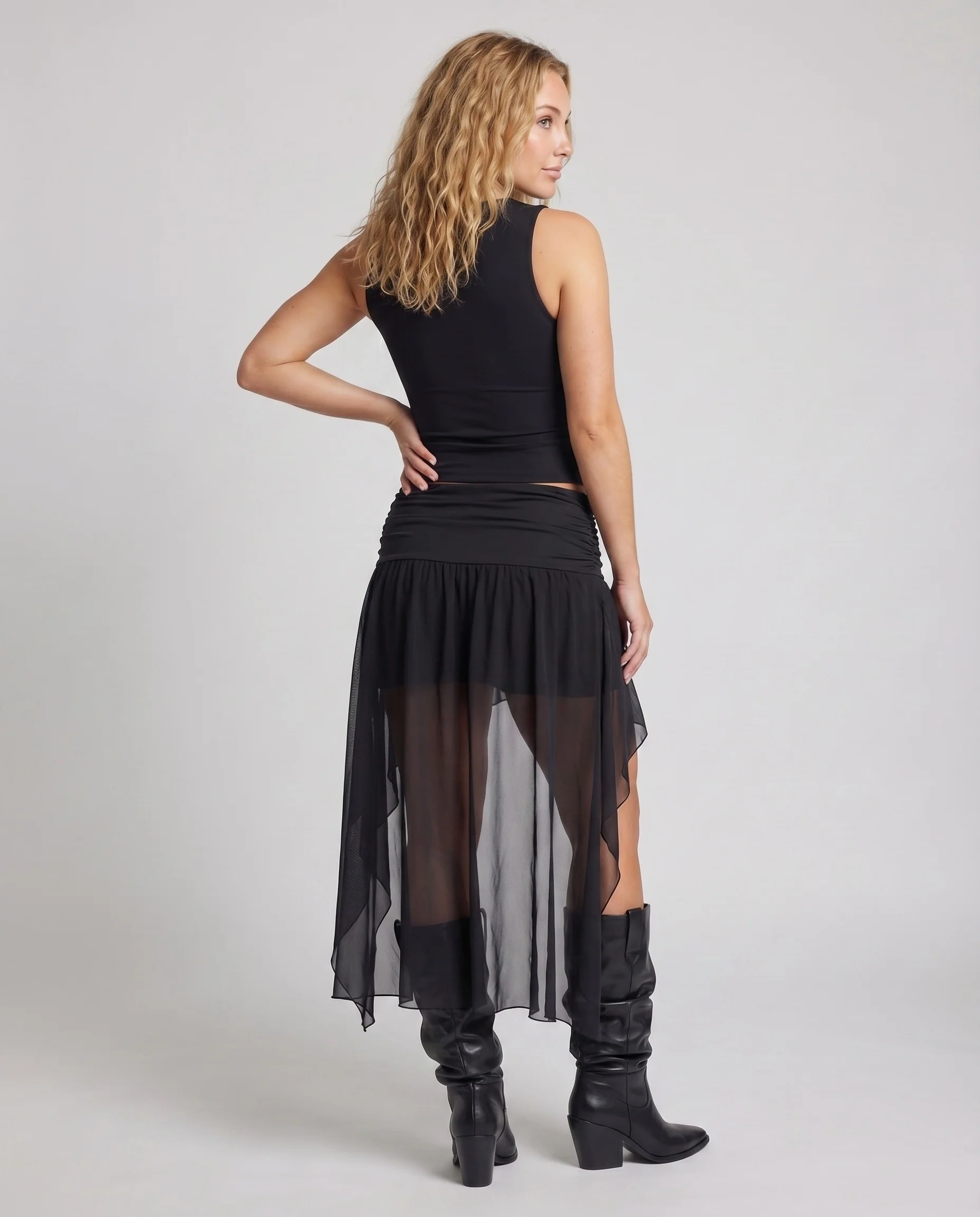 Damen Romantische Zipfeliger Saum Tüll Asymmetrischer Tüllüberrock - Image 4