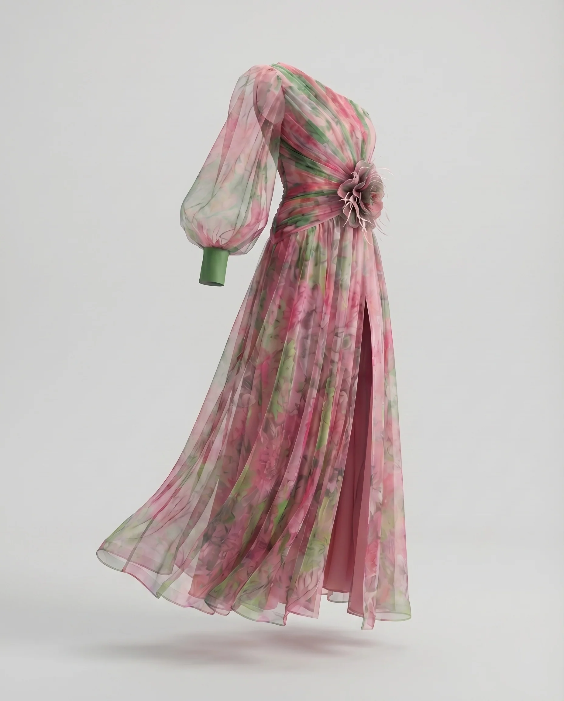 Damen Chiffon-Abendkleid Ein-Schulter Beinschlitz Federblumen - Image 6