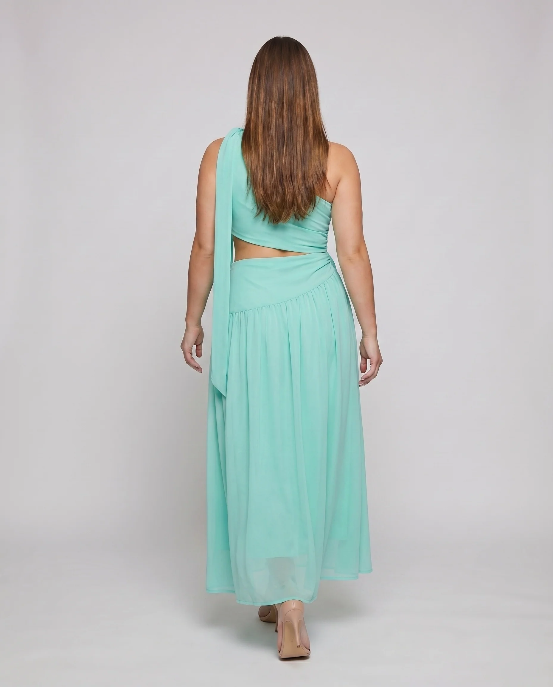 Damen Chiffon-Set Wickeloberteil Fließender Maxirock Asymmetrisch - Image 4