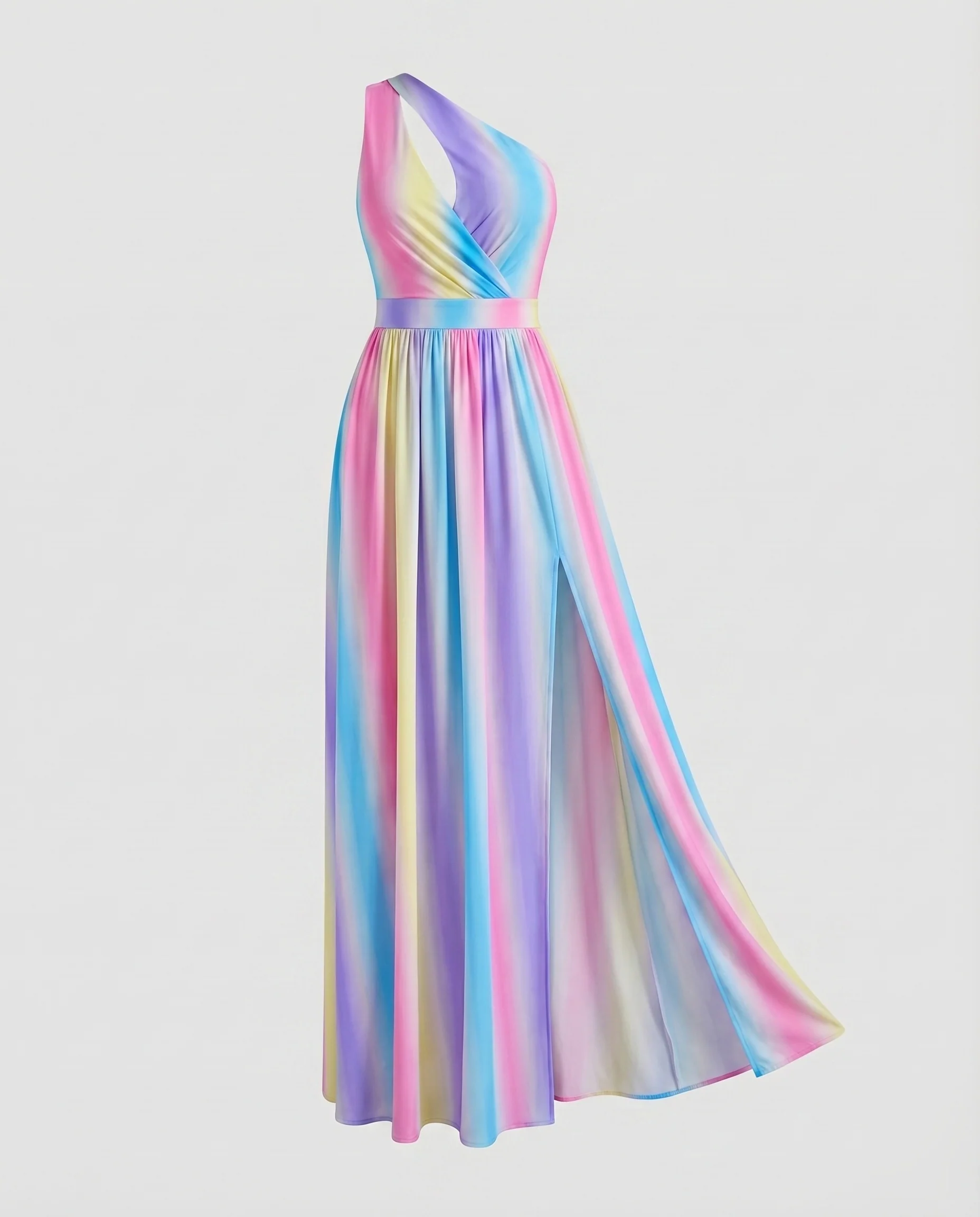 Damen Einschulter-Maxikleid Wickeloberteil Beinschlitz Tailliert - Image 11