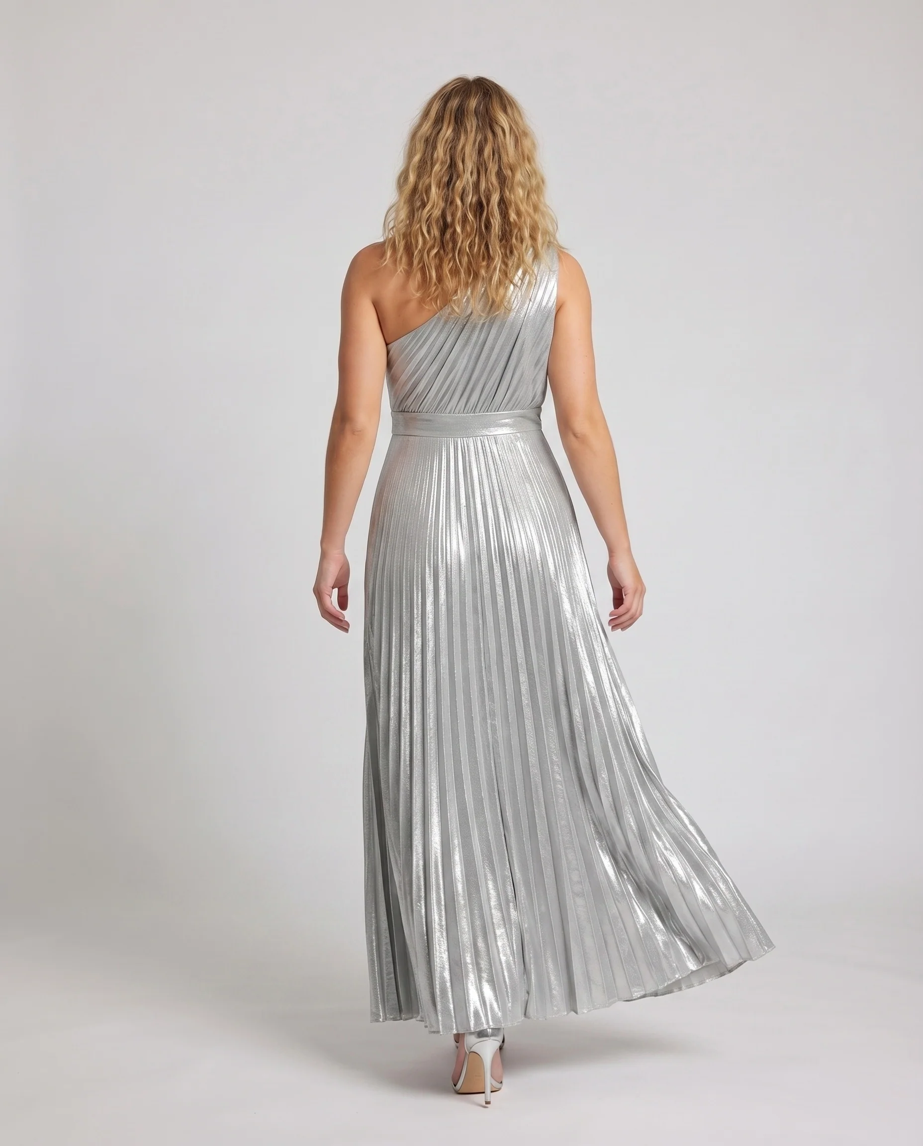 Damen Edle Bodenlanger Faltenfall Plissee Ein-Schulter-Abendkleid - Image 4