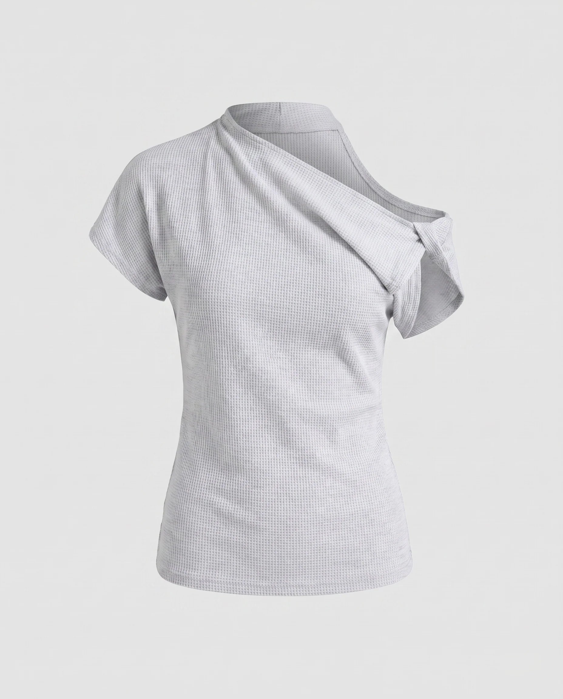 Damen nan asymmetrisches einseitig schulterfreies Top mit Knoten-Detail und Waffelstruktur - Image 5