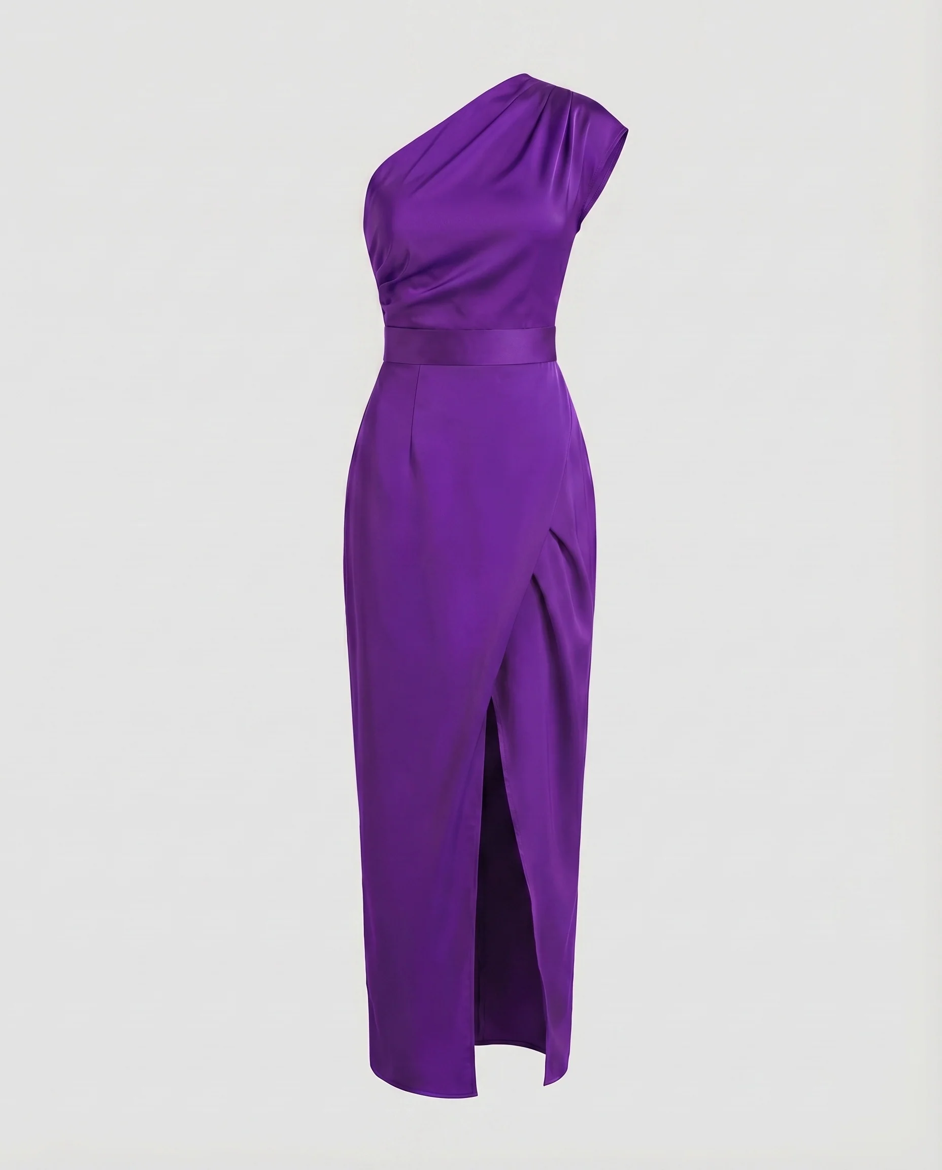 Damen Satinabendkleid Einschulter-Design Tailliert Wickelschlitz - Image 16