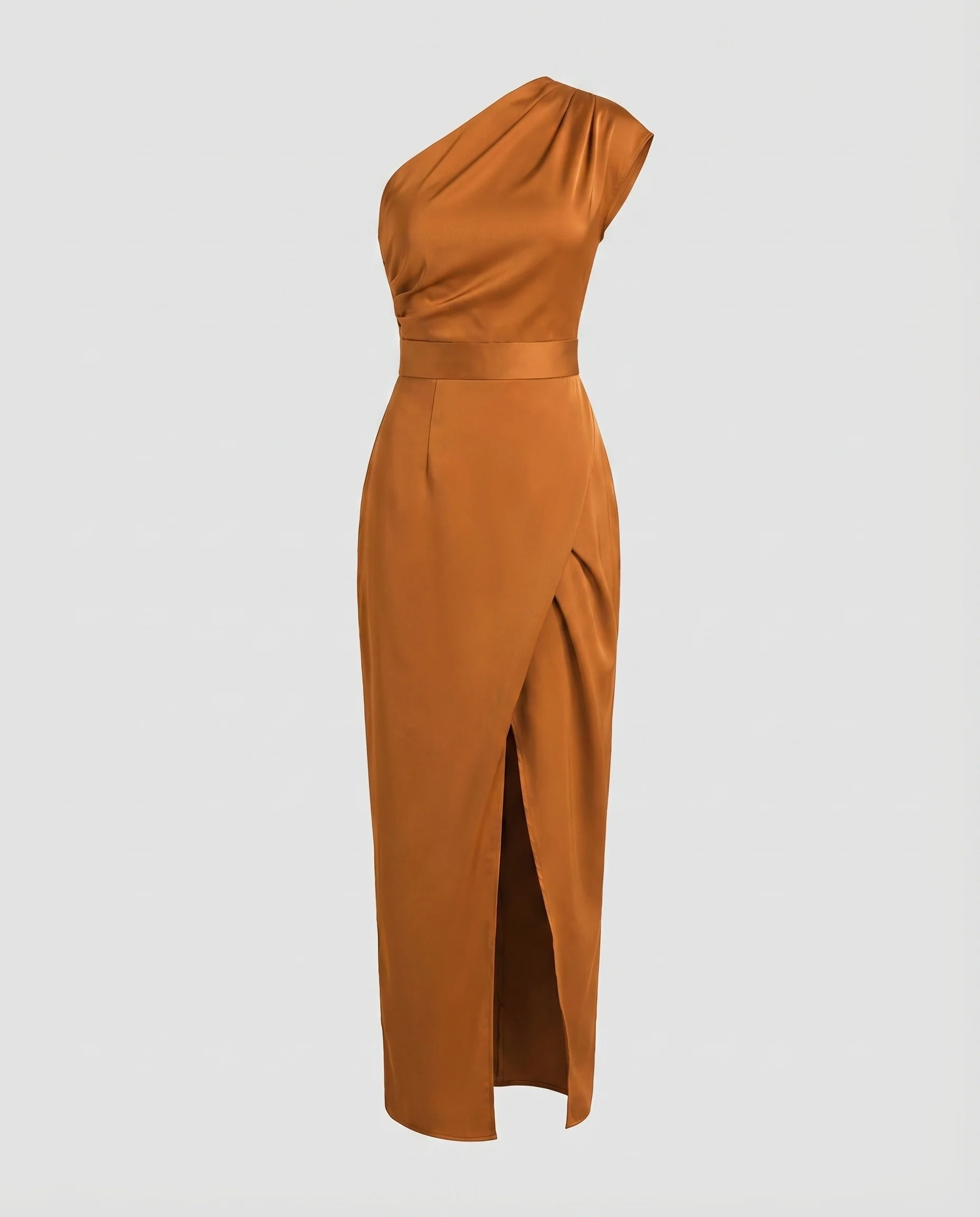 Damen Satinabendkleid Einschulter-Design Tailliert Wickelschlitz - Image 5