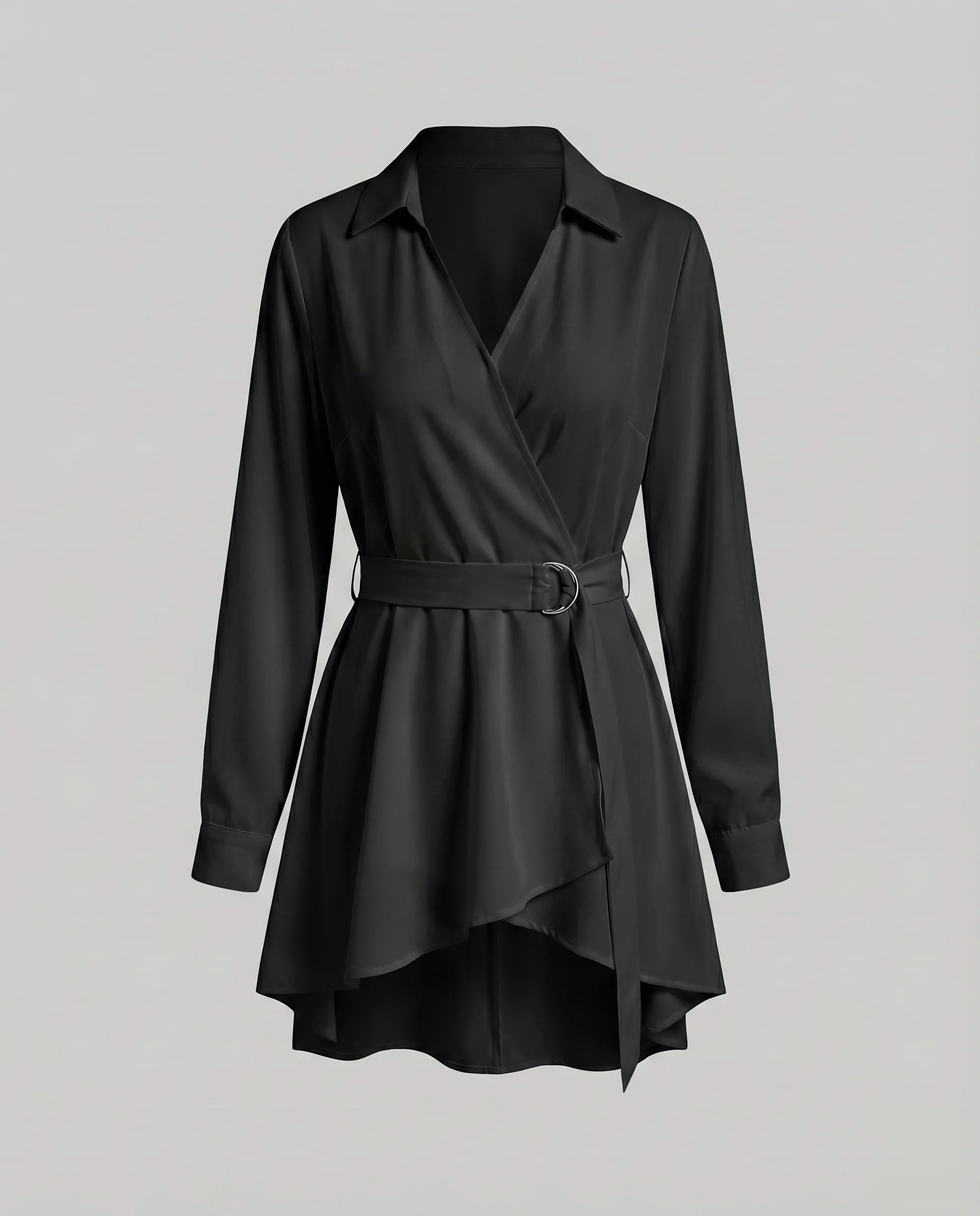 Damen Wickelkleid D-Ring-Gürtel Volantrock Asymmetrisch - Image 6