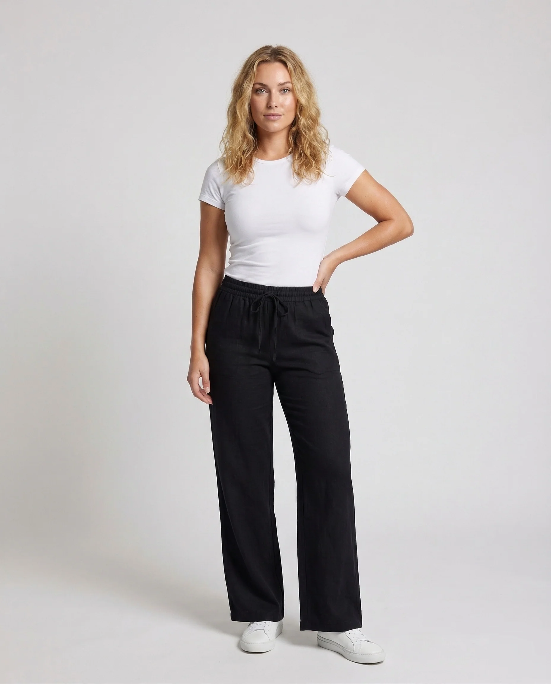 Damen Leinen-Mix-Hose Tunnelzugbund