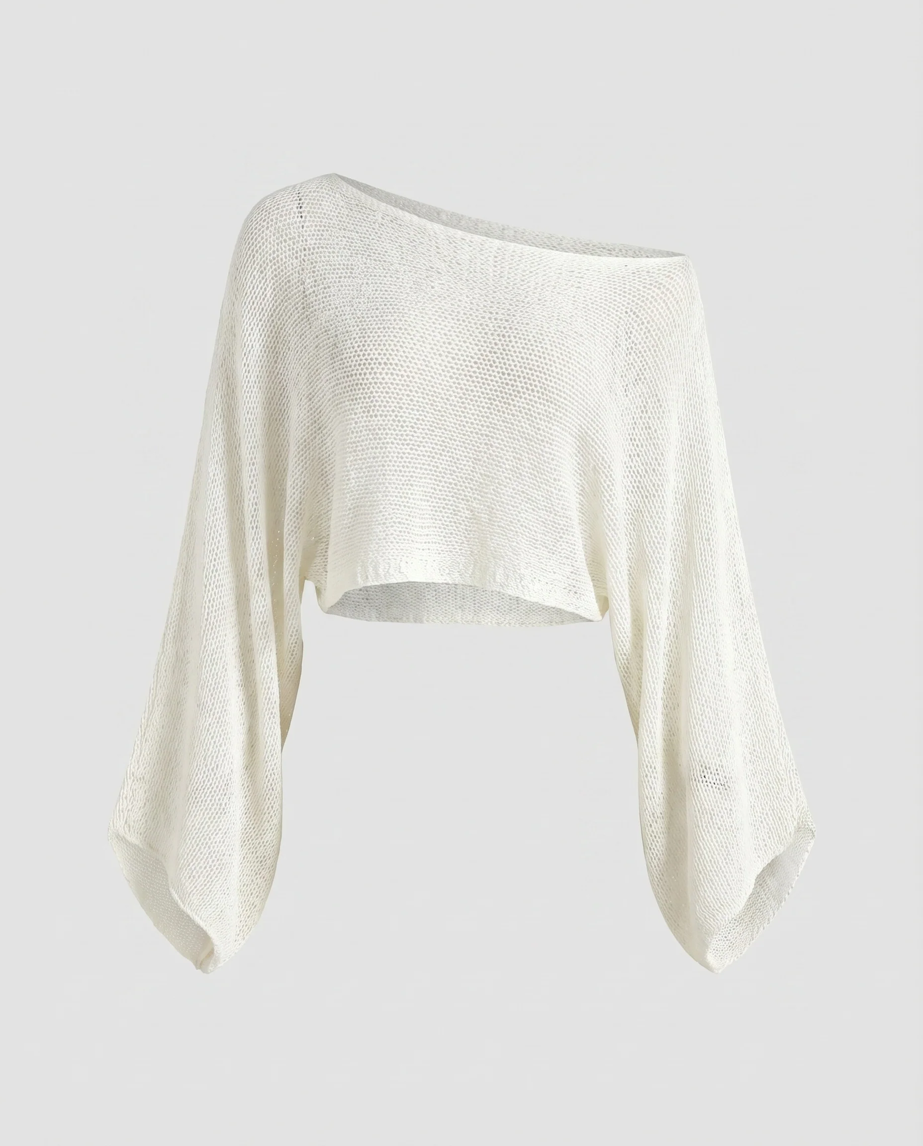 Damen Strickpullover Asymmetrische Schulter Fledermausärmel Crop - Image 5