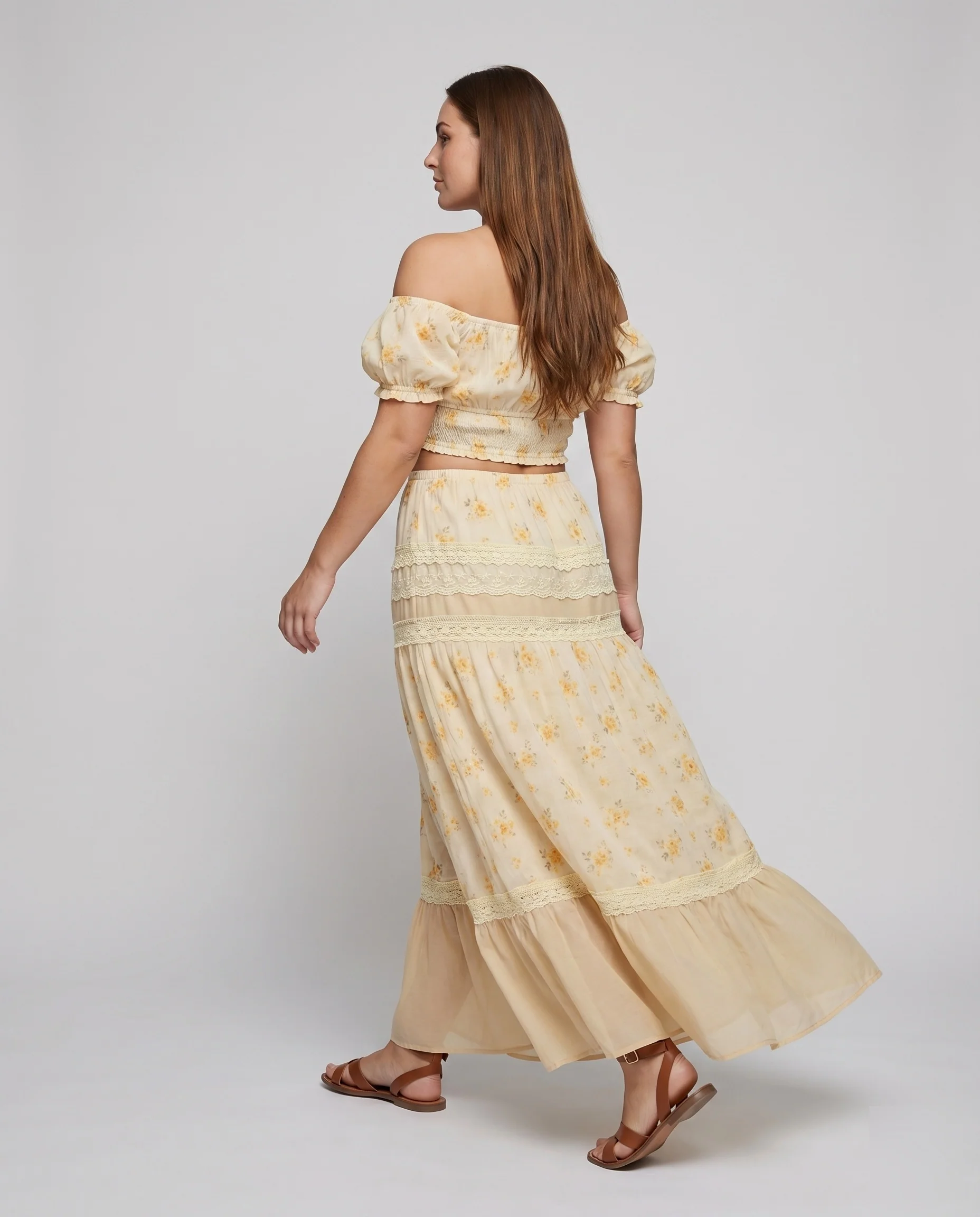 Damen Boho-Set Carmen-Oberteil Spitzenmaxirock Zweiteilig - Image 4