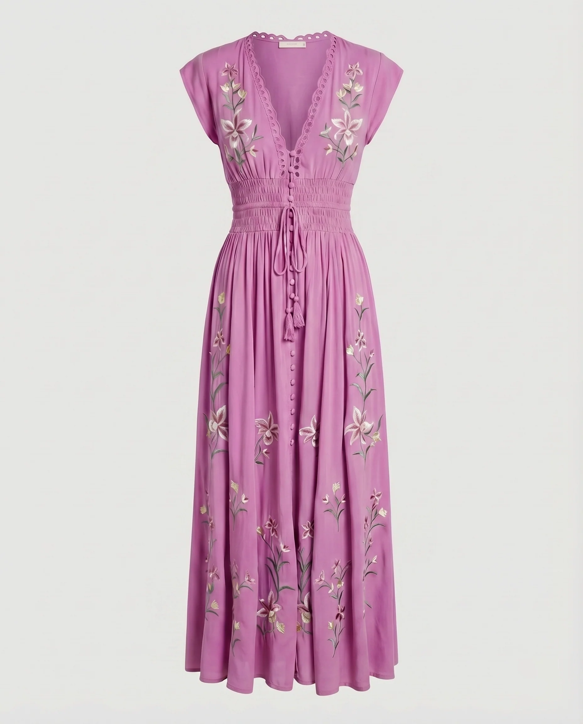 Damen Boho-Maxikleid Bruststickerei Smok-Taillenband Tellerrock - Image 7