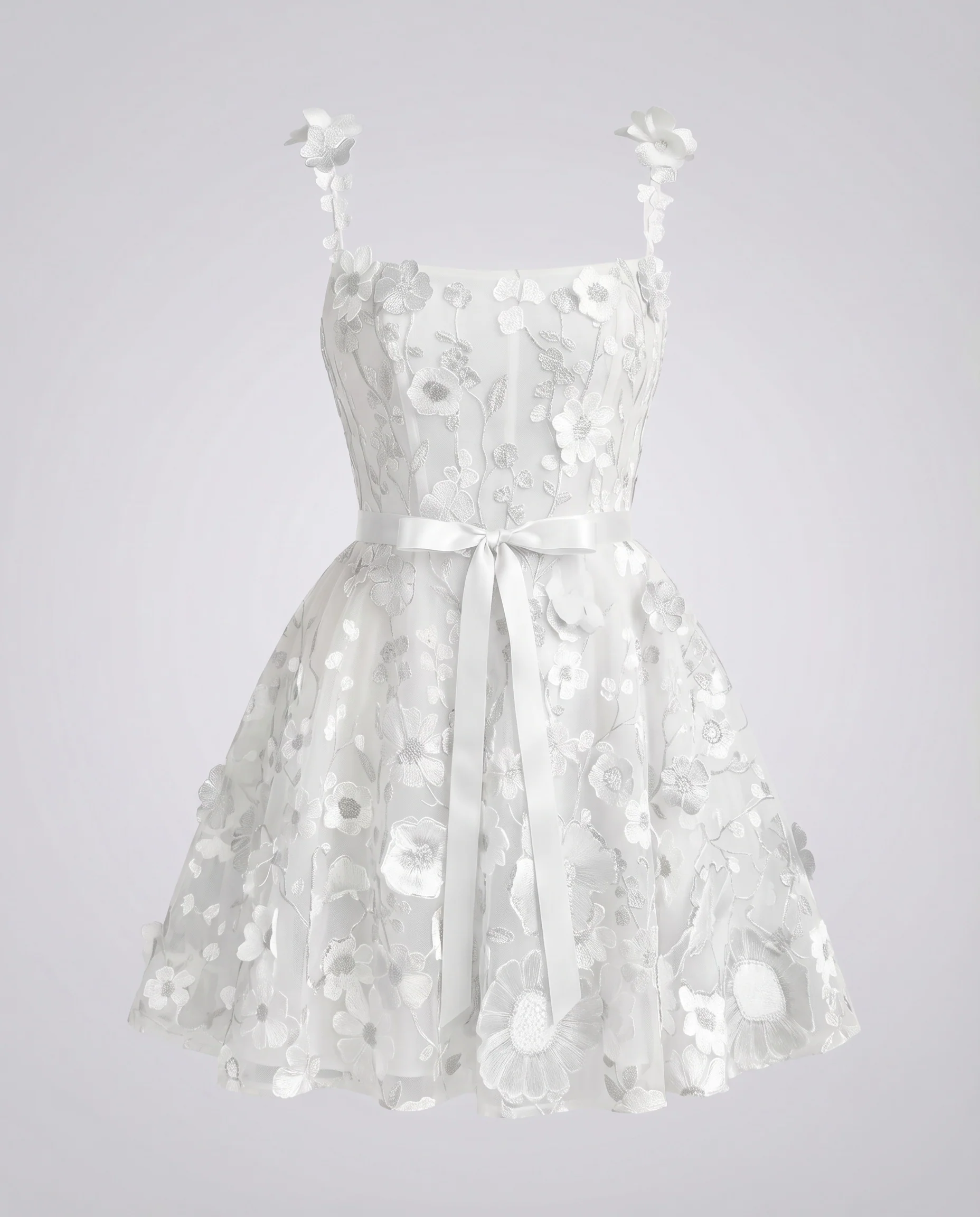 Damen Tüllkleid Blumenapplikation Satinschärpe Bestickt - Image 6