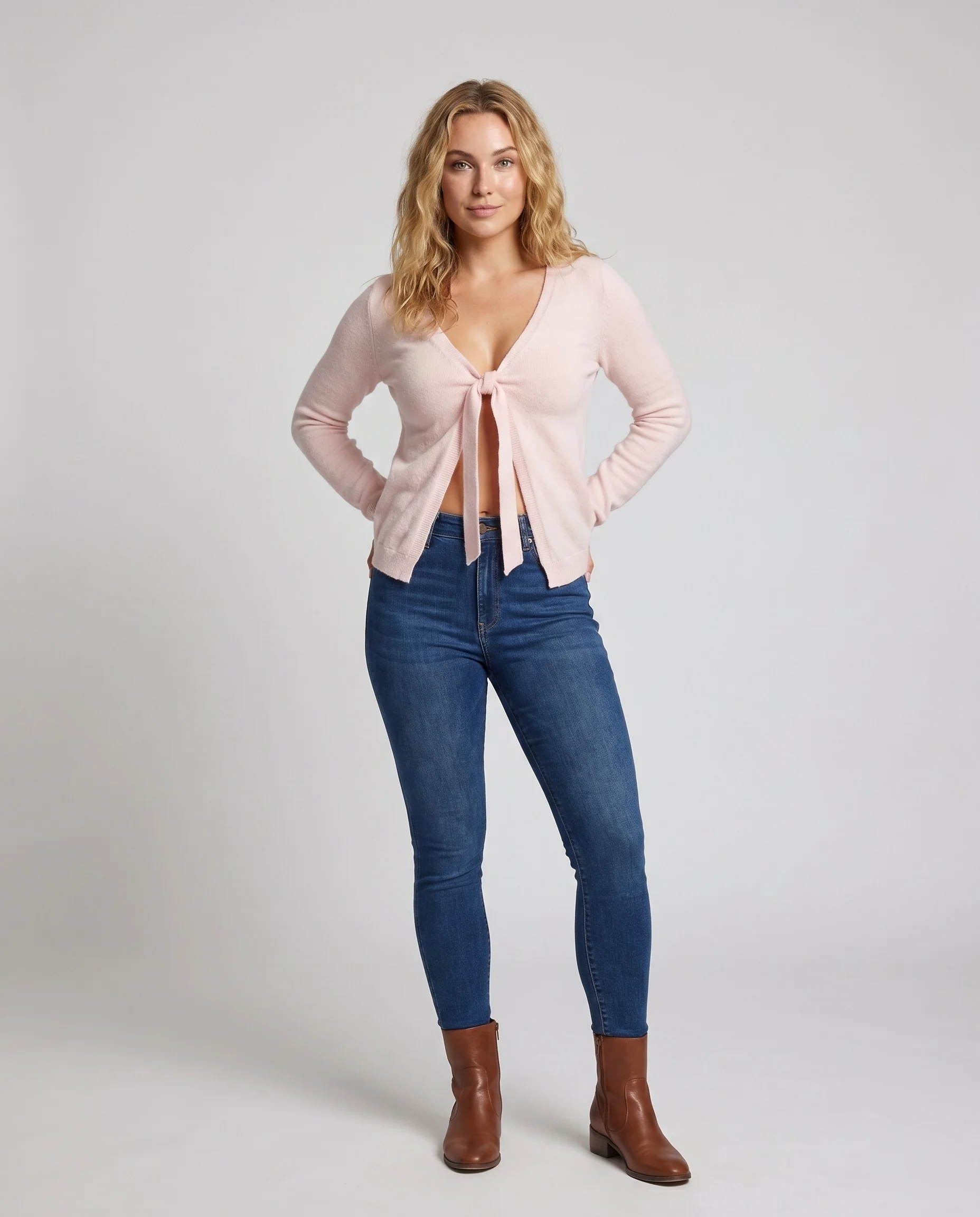 Damen nan Bindestrickjacke aus softem Feinflausch mit vorn bindbarem Detail und schmaler Silhouette
